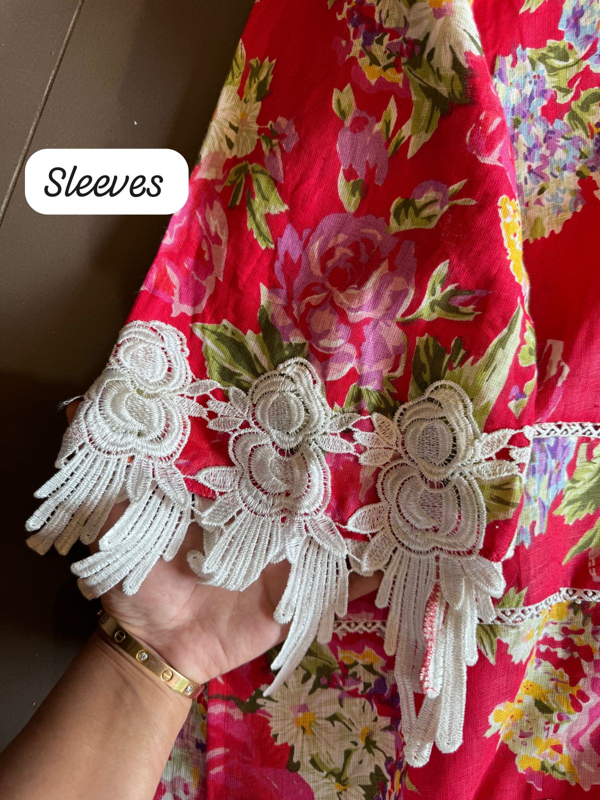 Digital floral pure linen COORD set with Beautigul Cutwork cotton crochia