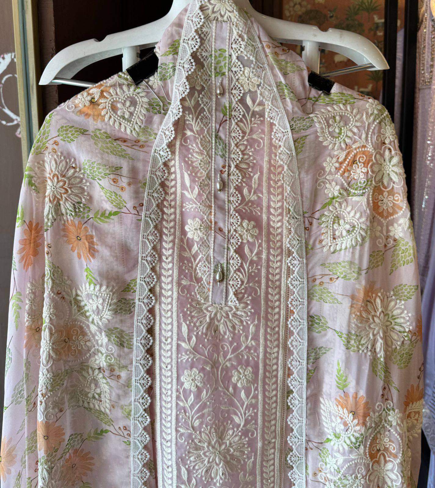 Pure organza Shirt with beautiful threadwork done on the full front