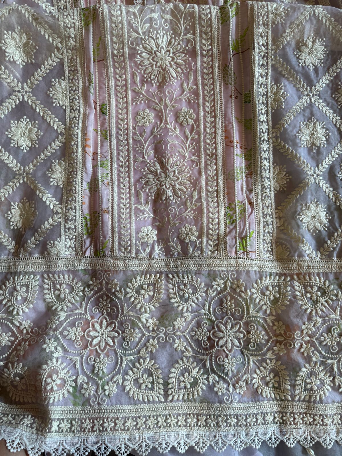 Pure organza Shirt with beautiful threadwork done on the full front