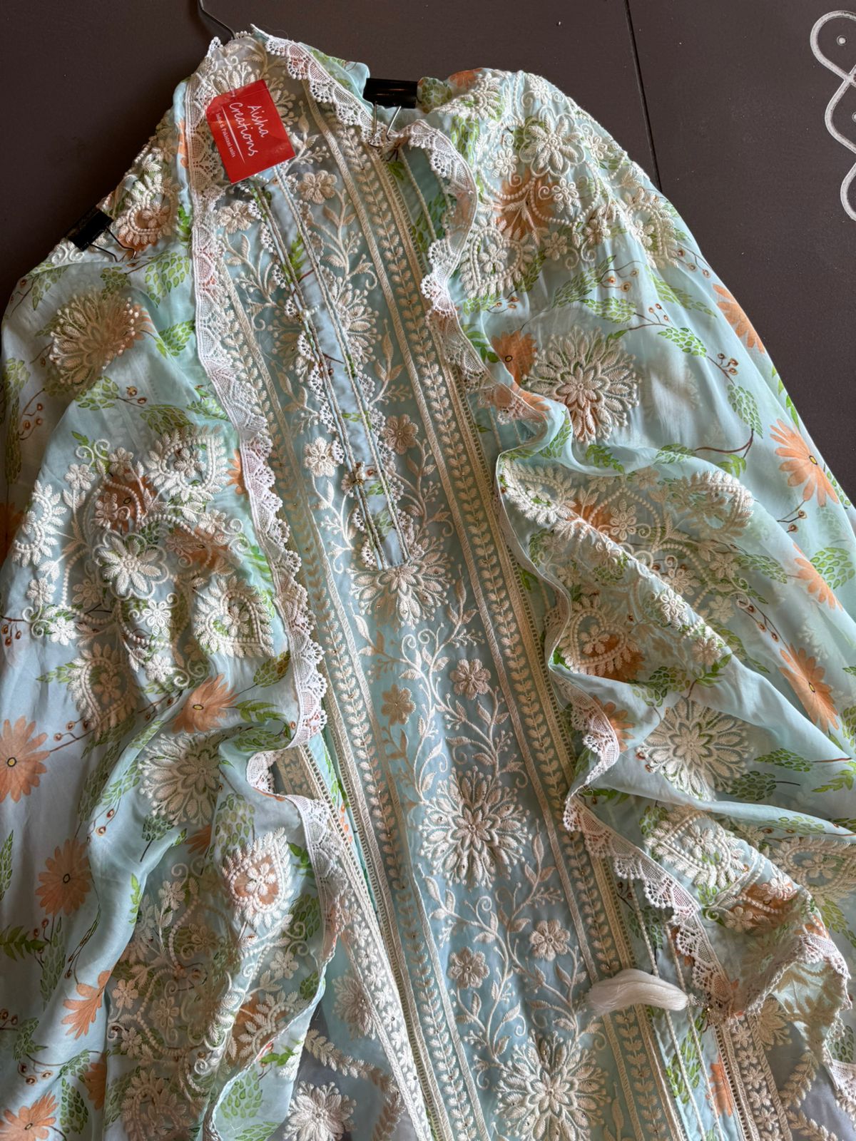 Pure organza Shirt with beautiful threadwork done on the full front