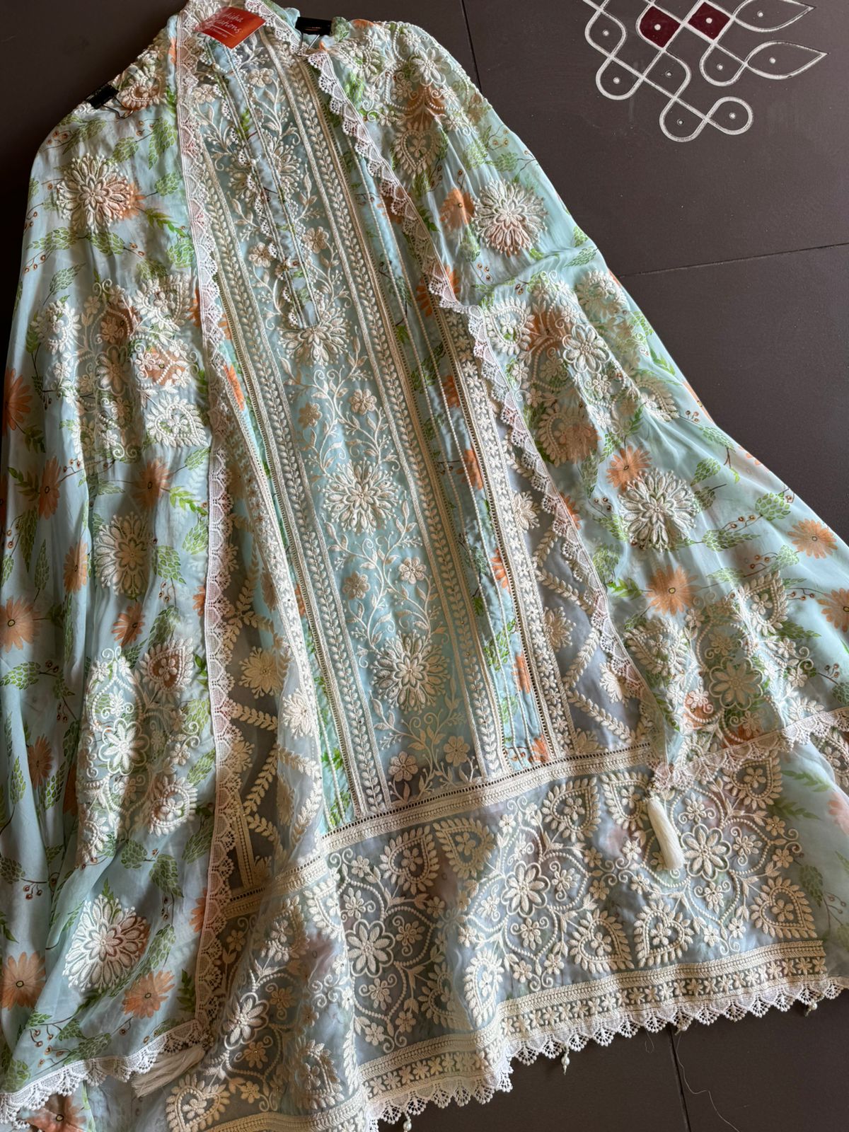 Pure organza Shirt with beautiful threadwork done on the full front