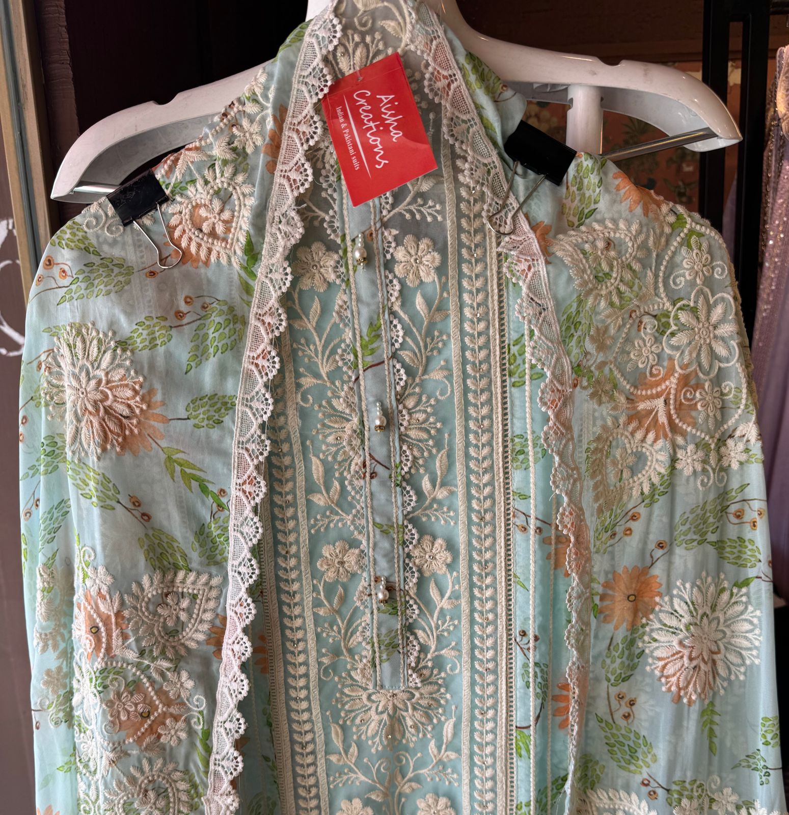 Pure organza Shirt with beautiful threadwork done on the full front