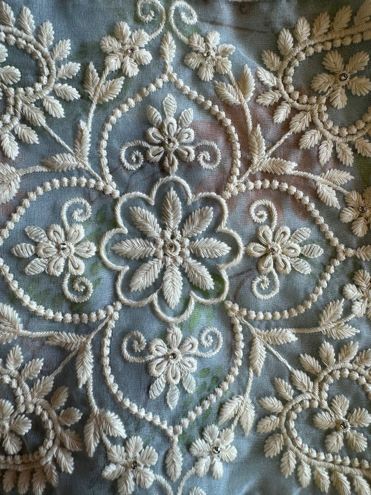 Pure organza Shirt with beautiful threadwork done on the full front