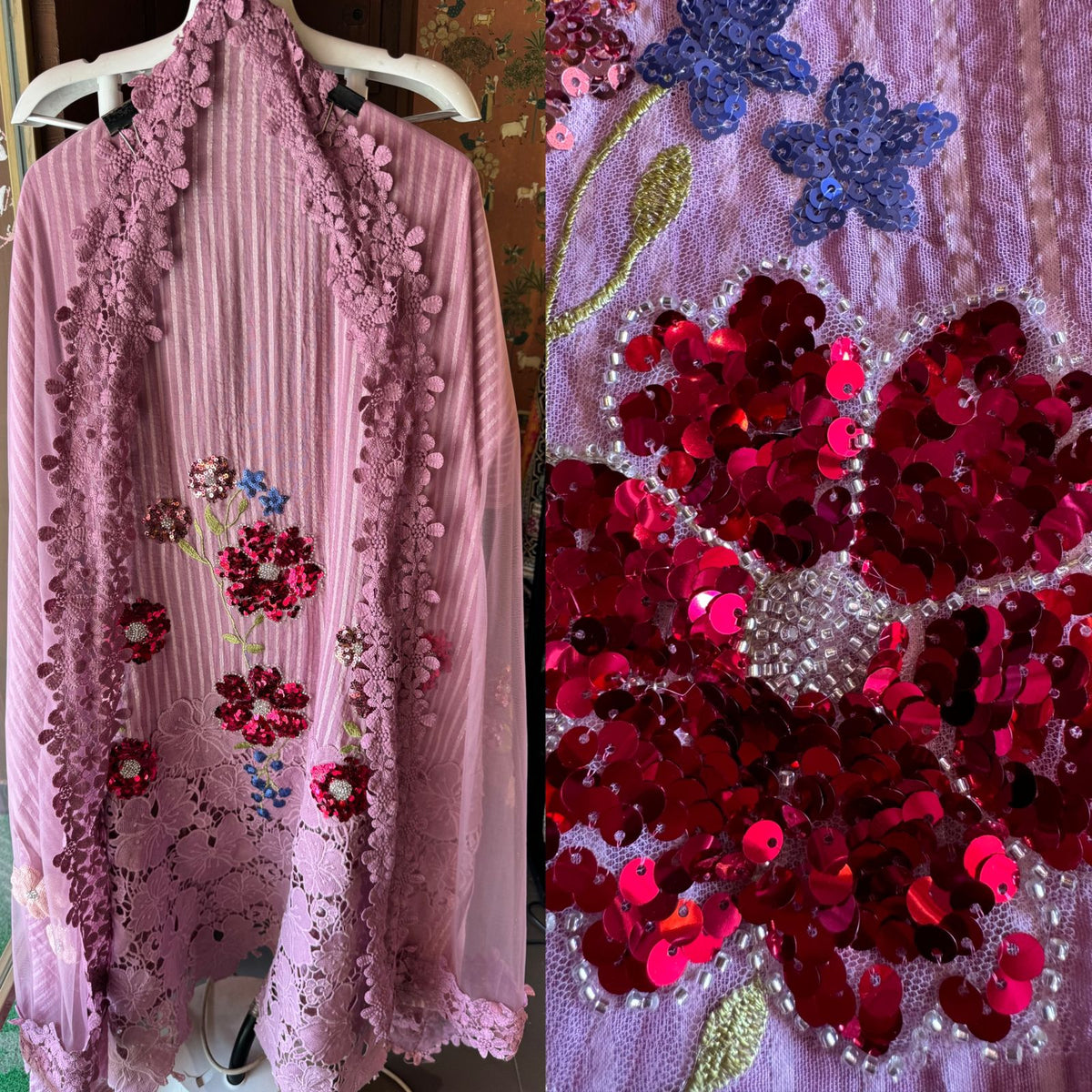 Organic cotton self base cotton shirt with rich crochet floral design ...