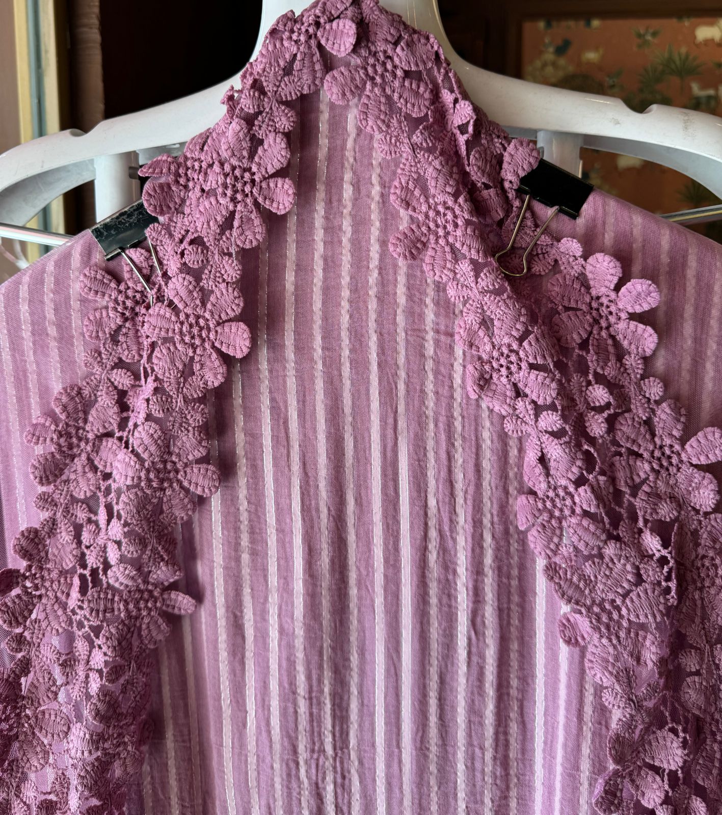 Organic cotton self base cotton shirt with rich crochet floral design ghera  Unstitched full size shirt