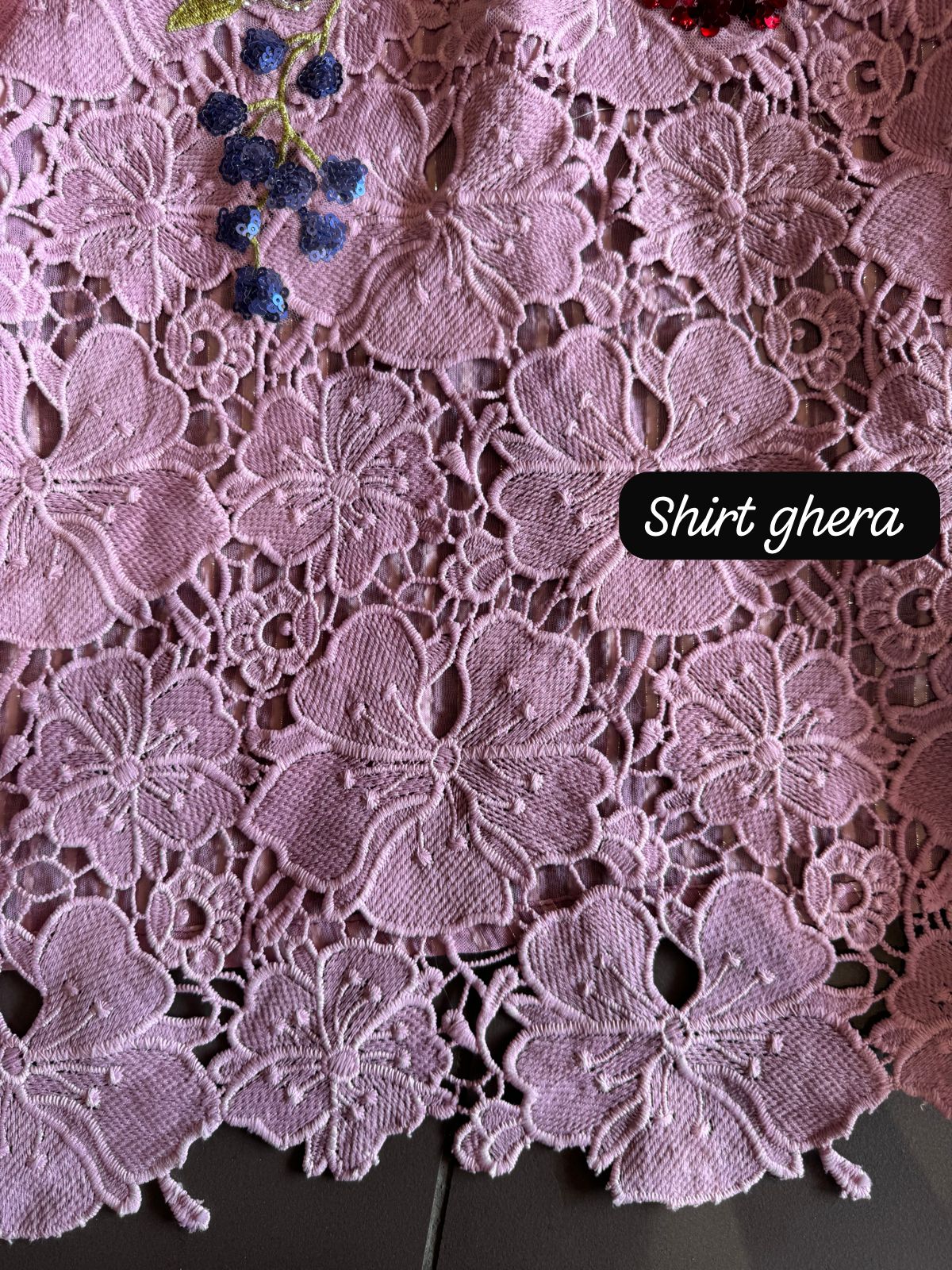 Organic cotton self base cotton shirt with rich crochet floral design ghera  Unstitched full size shirt