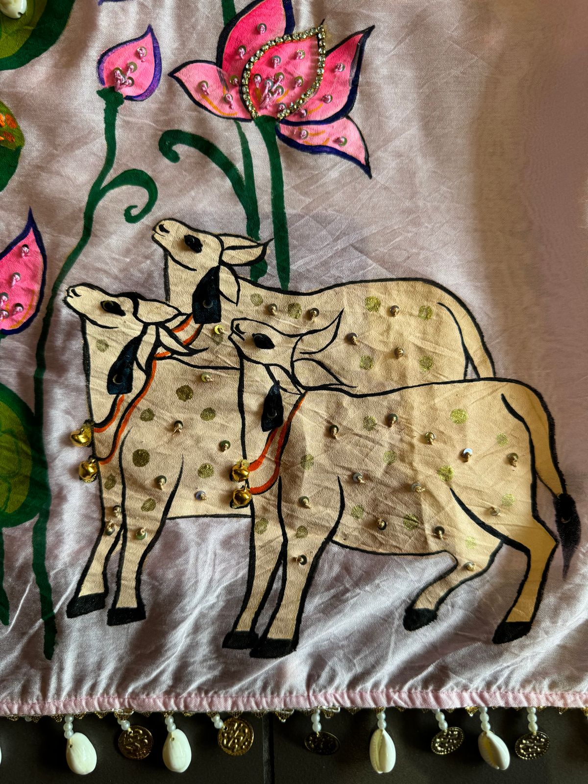 Pure chanderi hand painted suit Premium pichwai hand paint design.