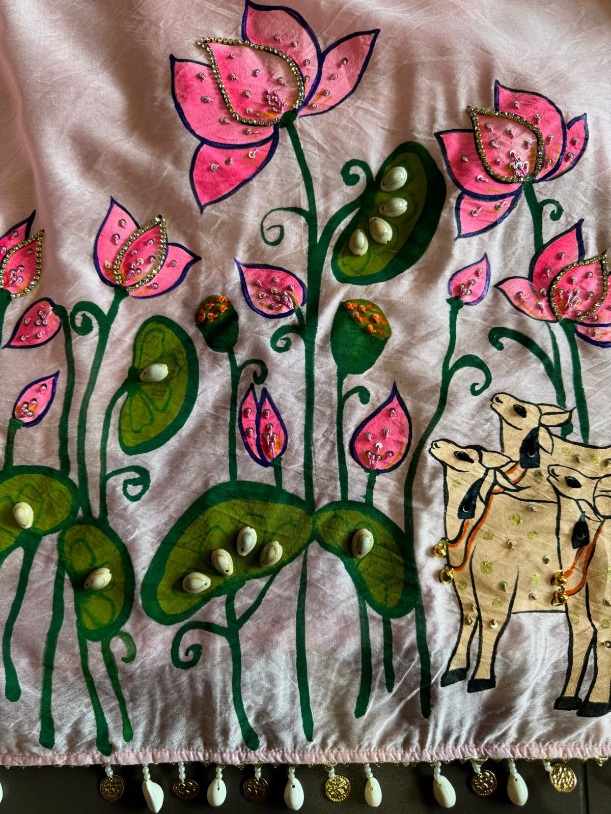 Pure chanderi hand painted suit Premium pichwai hand paint design.