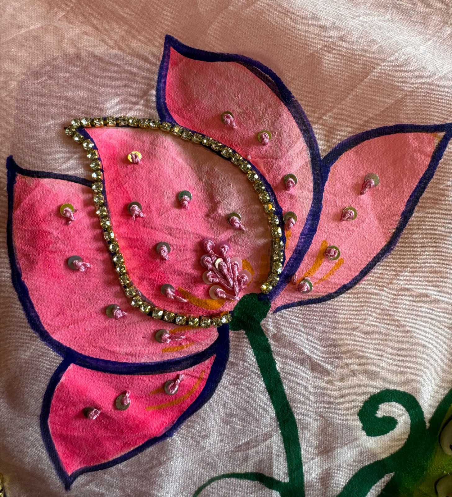 Pure chanderi hand painted suit Premium pichwai hand paint design.