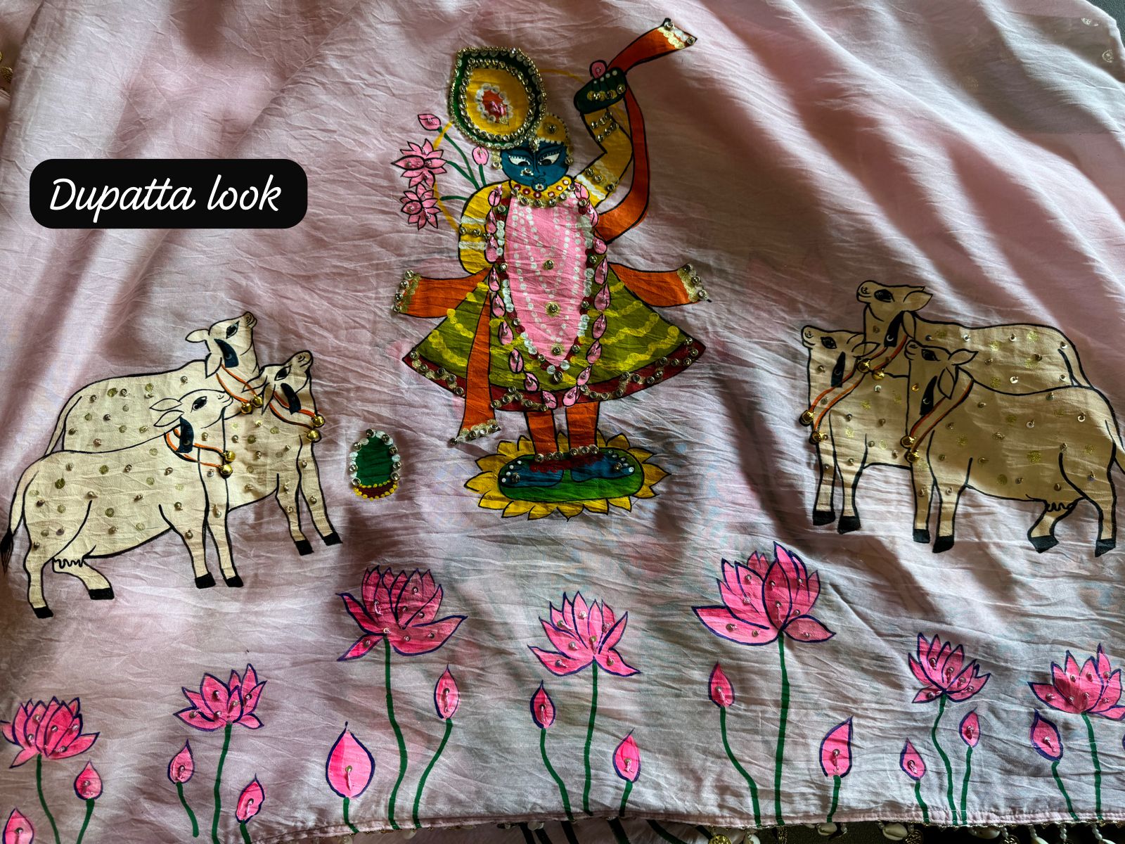 Pure chanderi hand painted suit Premium pichwai hand paint design.