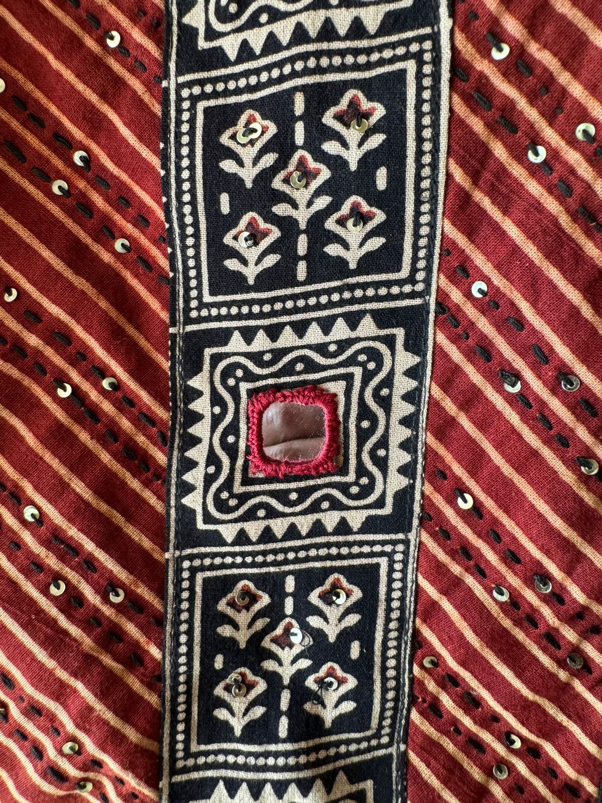 Jam cotton Unstitched shirt with Jaipuri Printed neckline with mirror highlighting