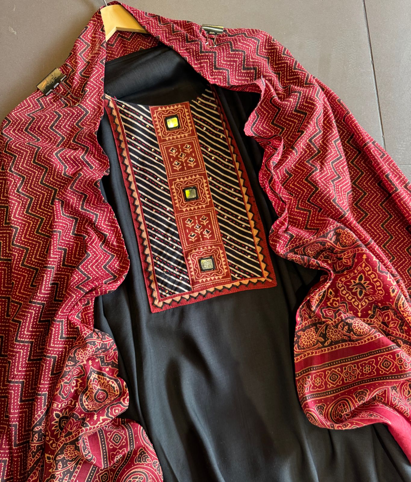 Jam cotton Unstitched shirt with Jaipuri Printed neckline with mirror highlighting