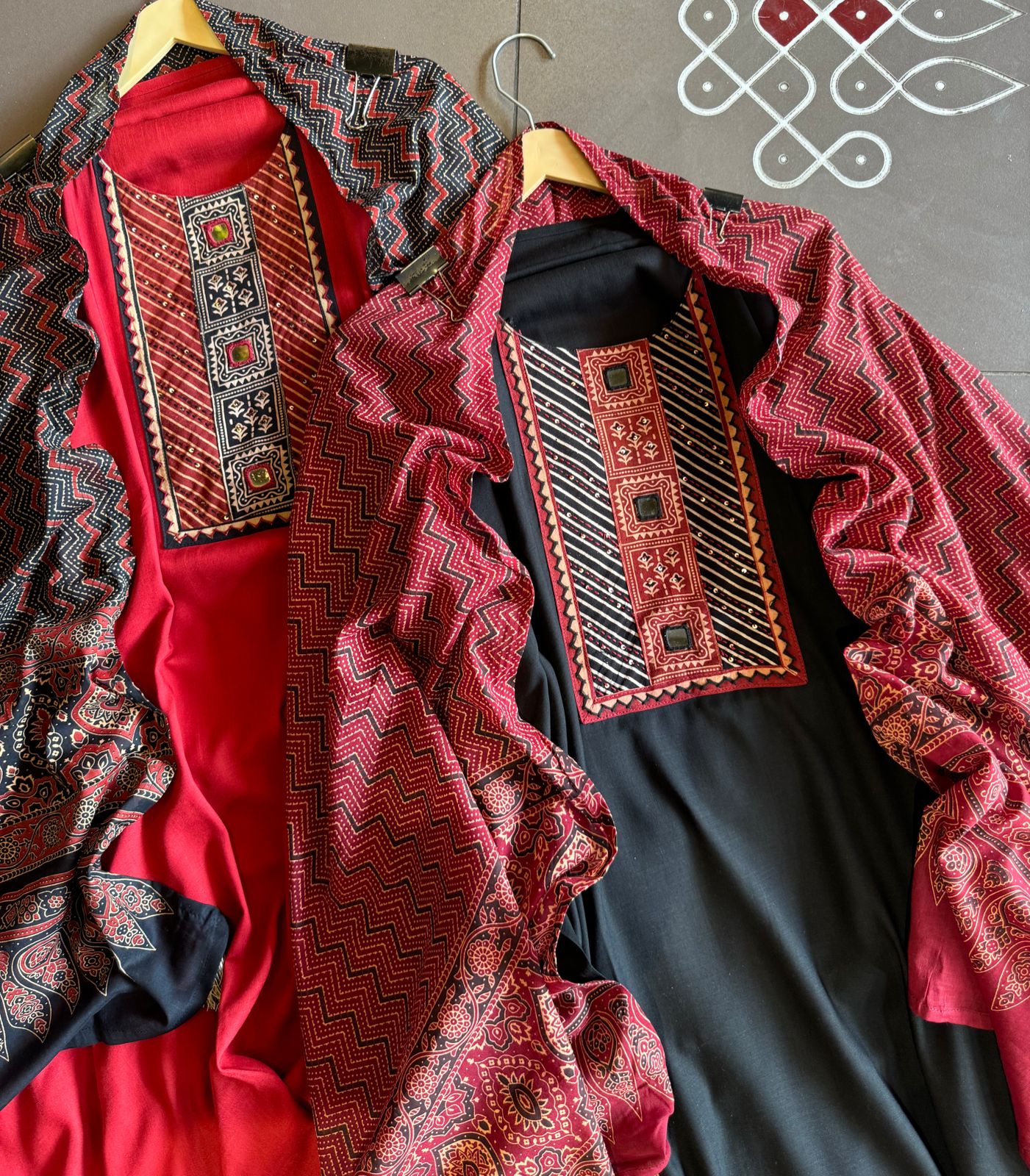 Jam cotton Unstitched shirt with Jaipuri Printed neckline with mirror highlighting