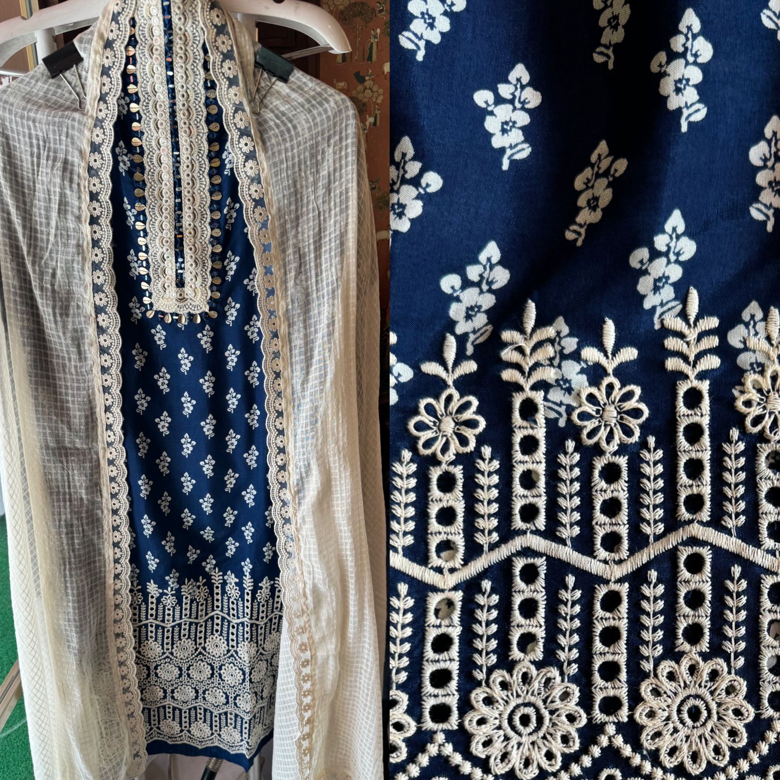 Cotto  Muslin block printed shirt (Unstitched and full in size)