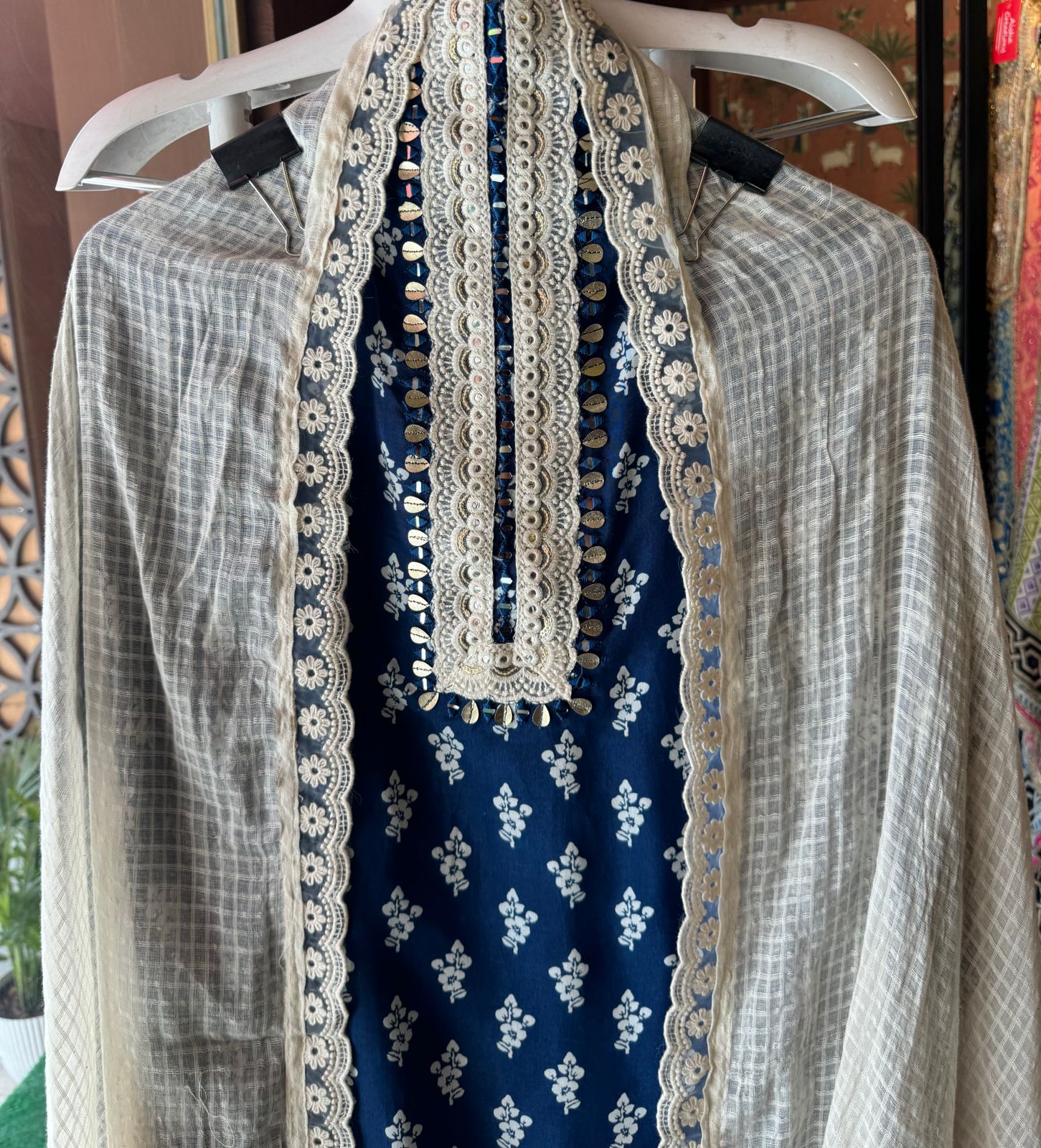 Cotto  Muslin block printed shirt (Unstitched and full in size)