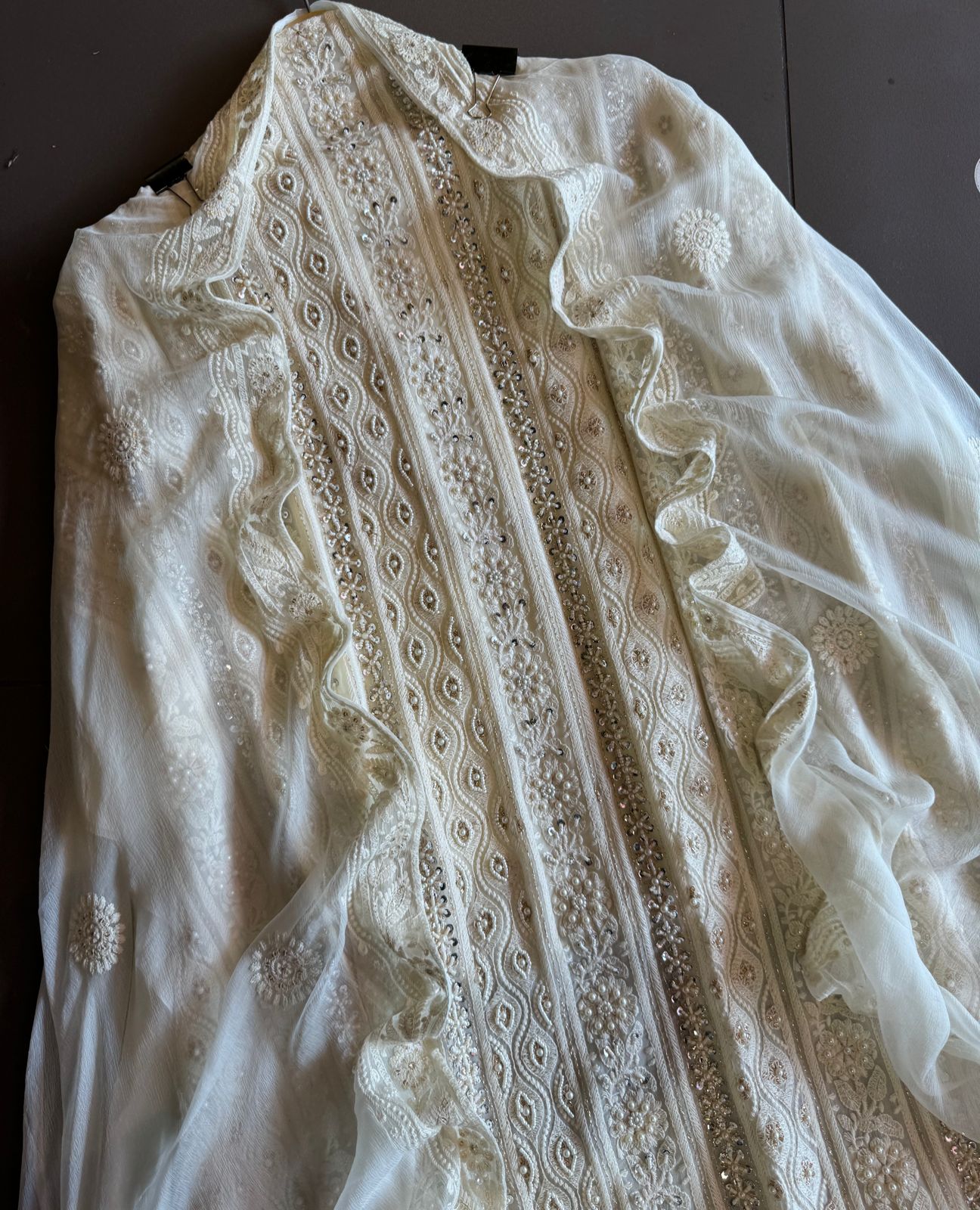 Pure Georgette Suits with Handwork done (Pearl work) with Pure chiffon embroidered Dupatta