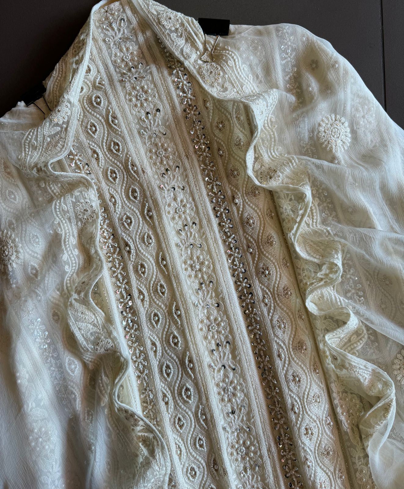 Pure Georgette Suits with Handwork done (Pearl work) with Pure chiffon embroidered Dupatta