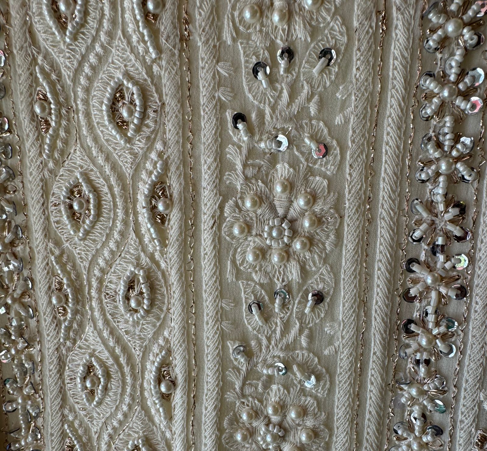 Pure Georgette Suits with Handwork done (Pearl work) with Pure chiffon embroidered Dupatta