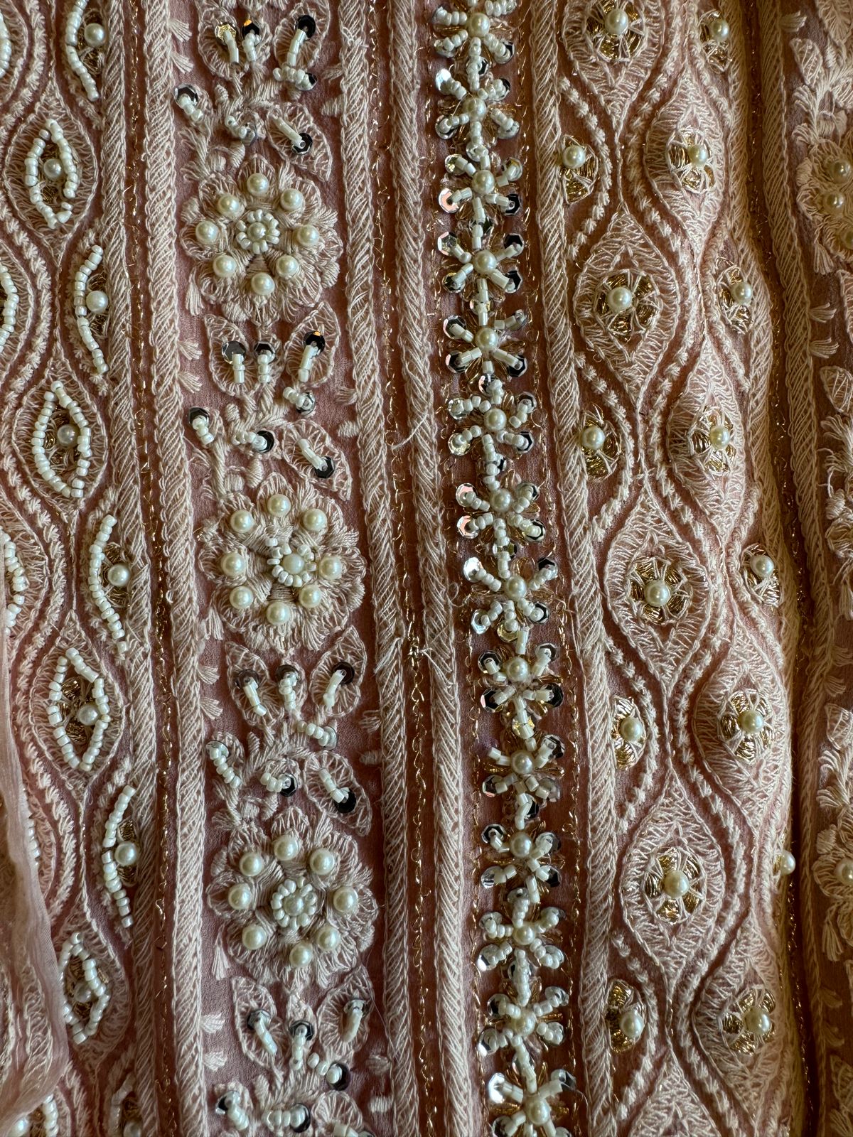 Pure Georgette Suits with Handwork done (Pearl work) with Pure chiffon embroidered Dupatta