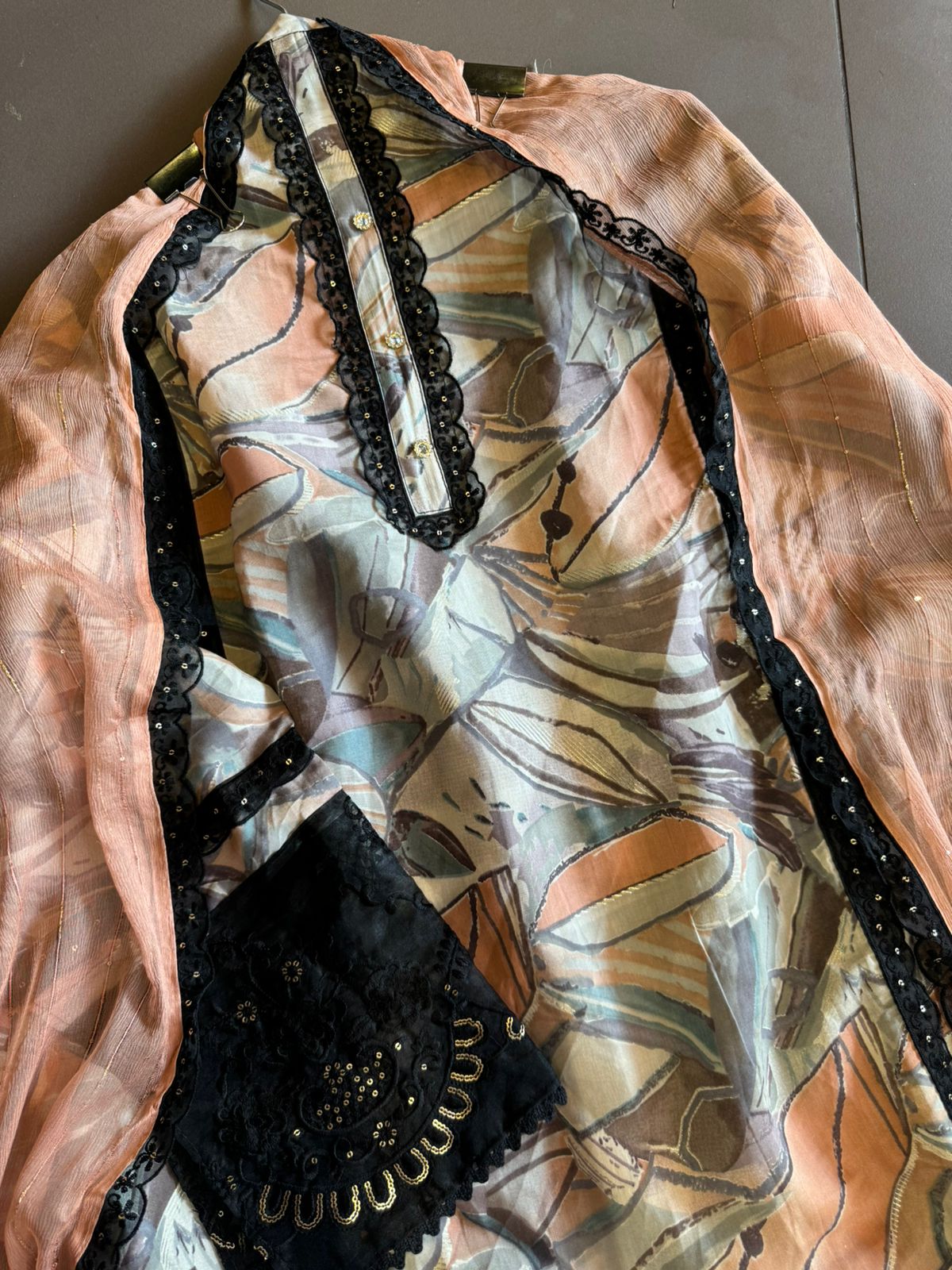 Cotton muslin Shirt Digital printed with Crochia neckline and designer thread