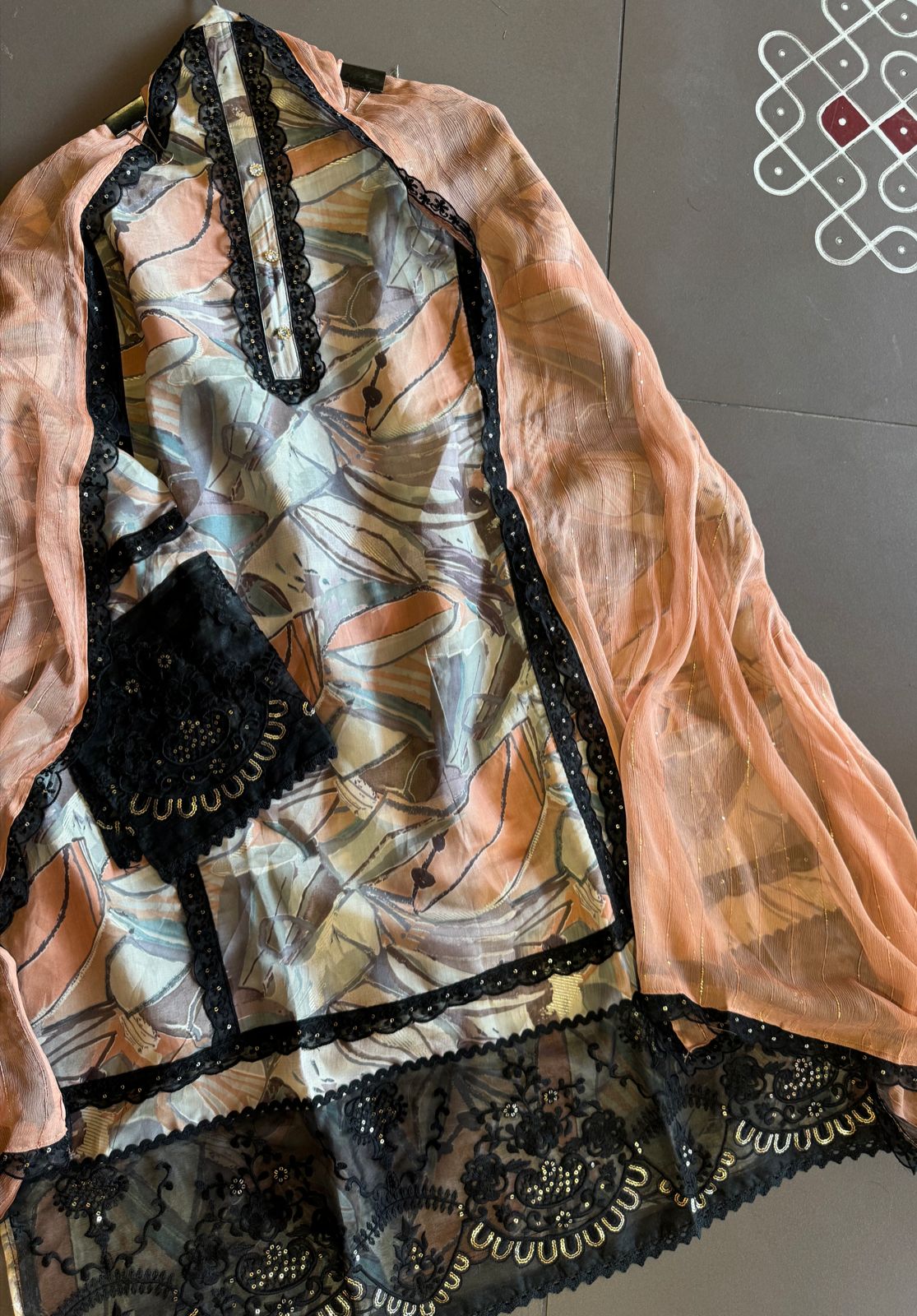 Cotton muslin Shirt Digital printed with Crochia neckline and designer thread