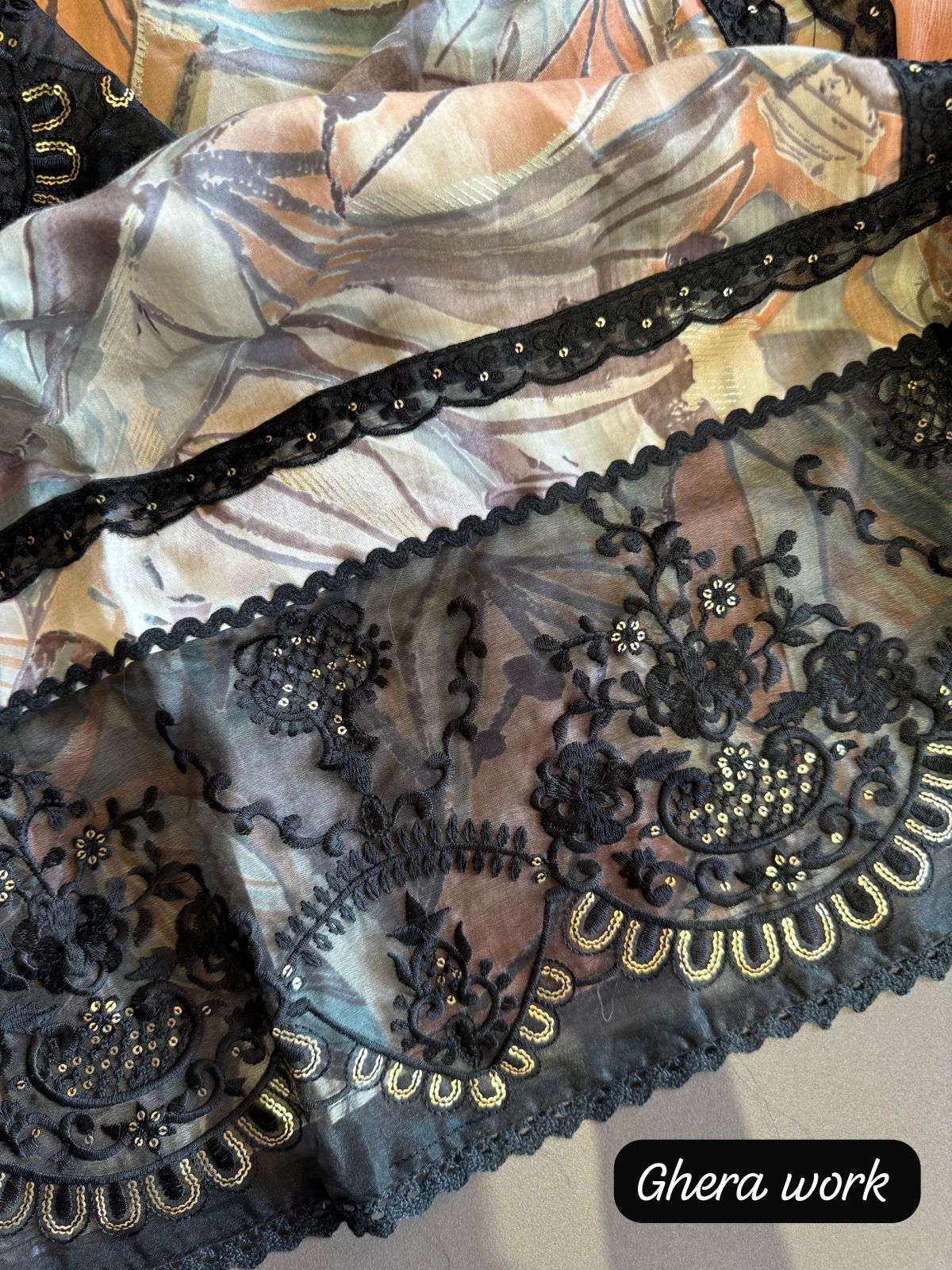 Cotton muslin Shirt Digital printed with Crochia neckline and designer thread