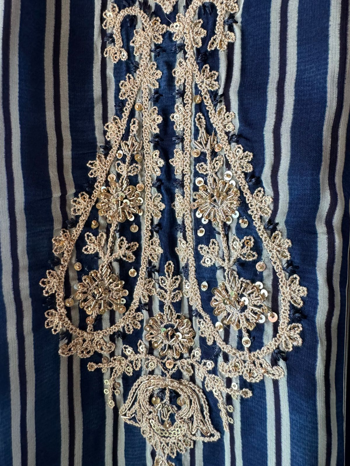 Soft digital printed organza shirt with beautiful dori and zari work on the neckline