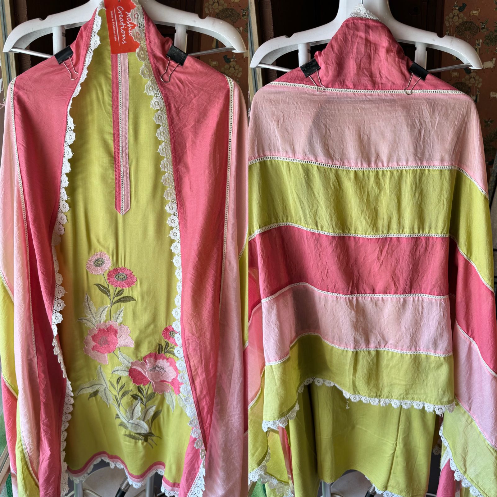 Soft cotton Unstitched suits with floral thread embroidered concept