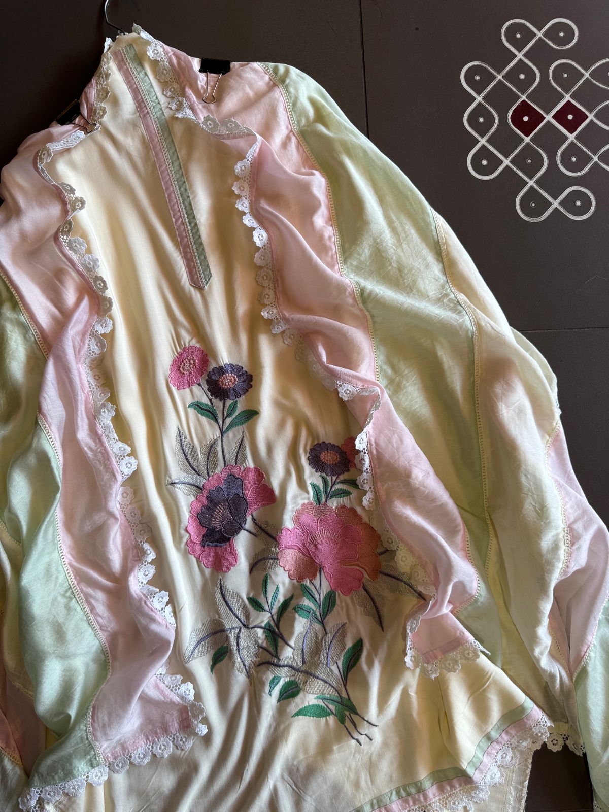 Soft cotton Unstitched suits with floral thread embroidered concept