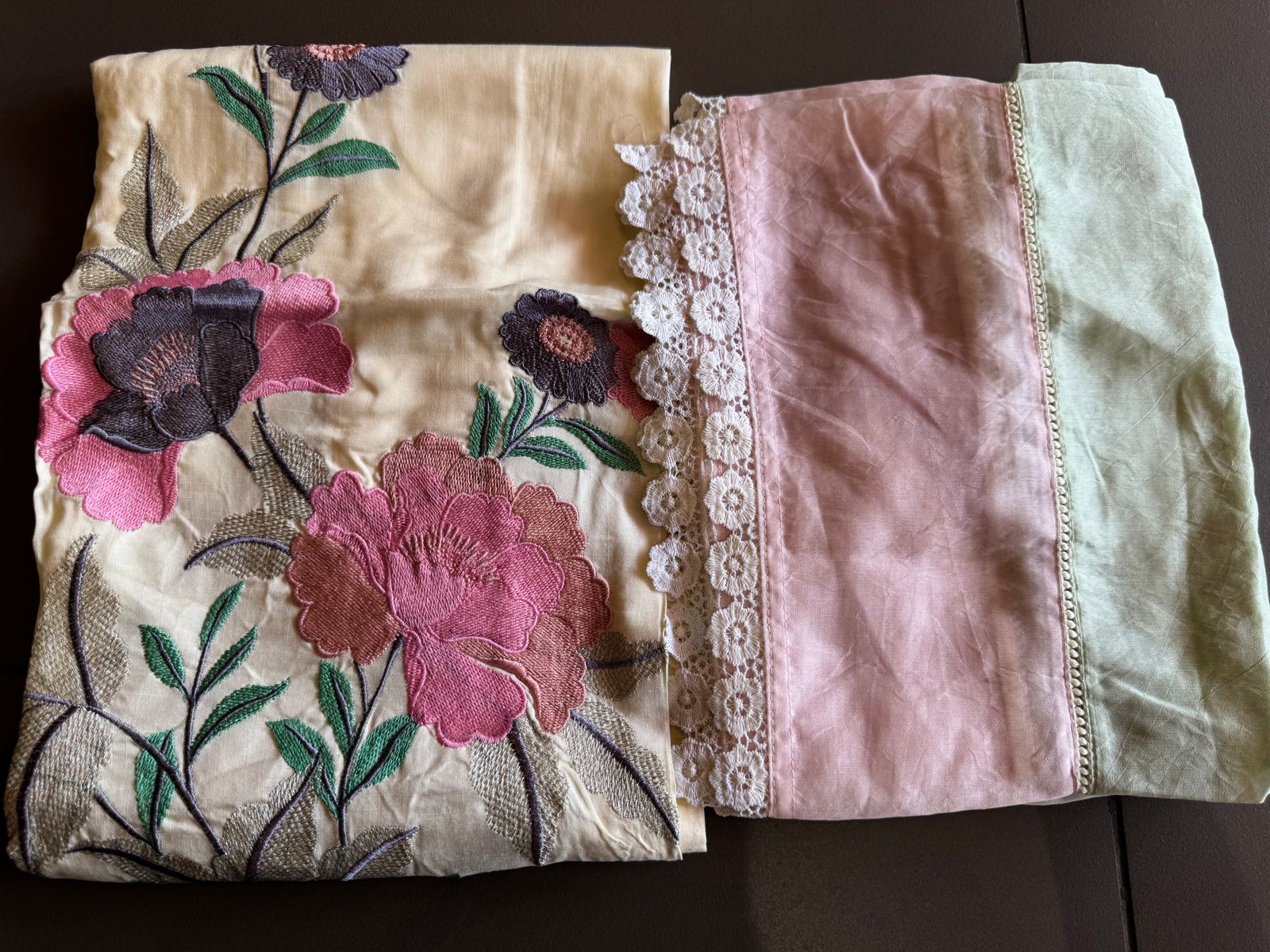 Soft cotton Unstitched suits with floral thread embroidered concept