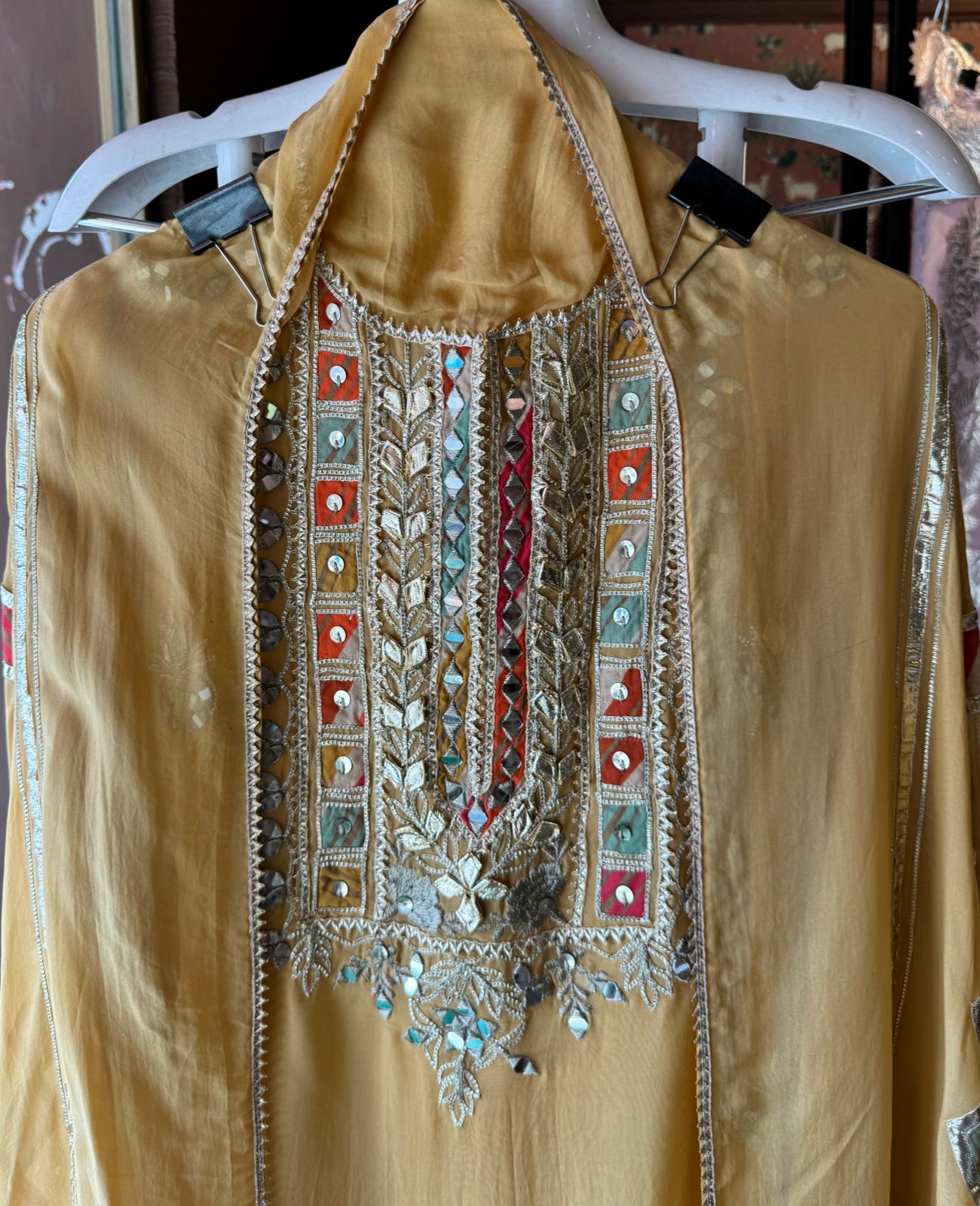 Soft organza Full size shirt with original gotta work and mirror and zari