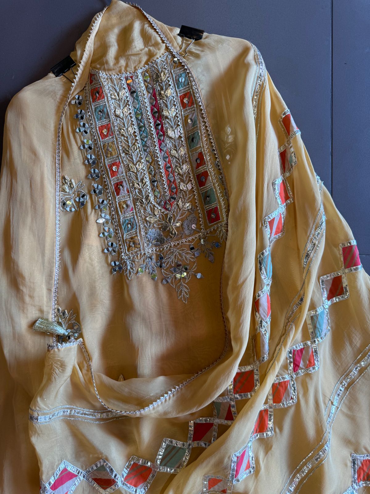 Soft organza Full size shirt with original gotta work and mirror and zari