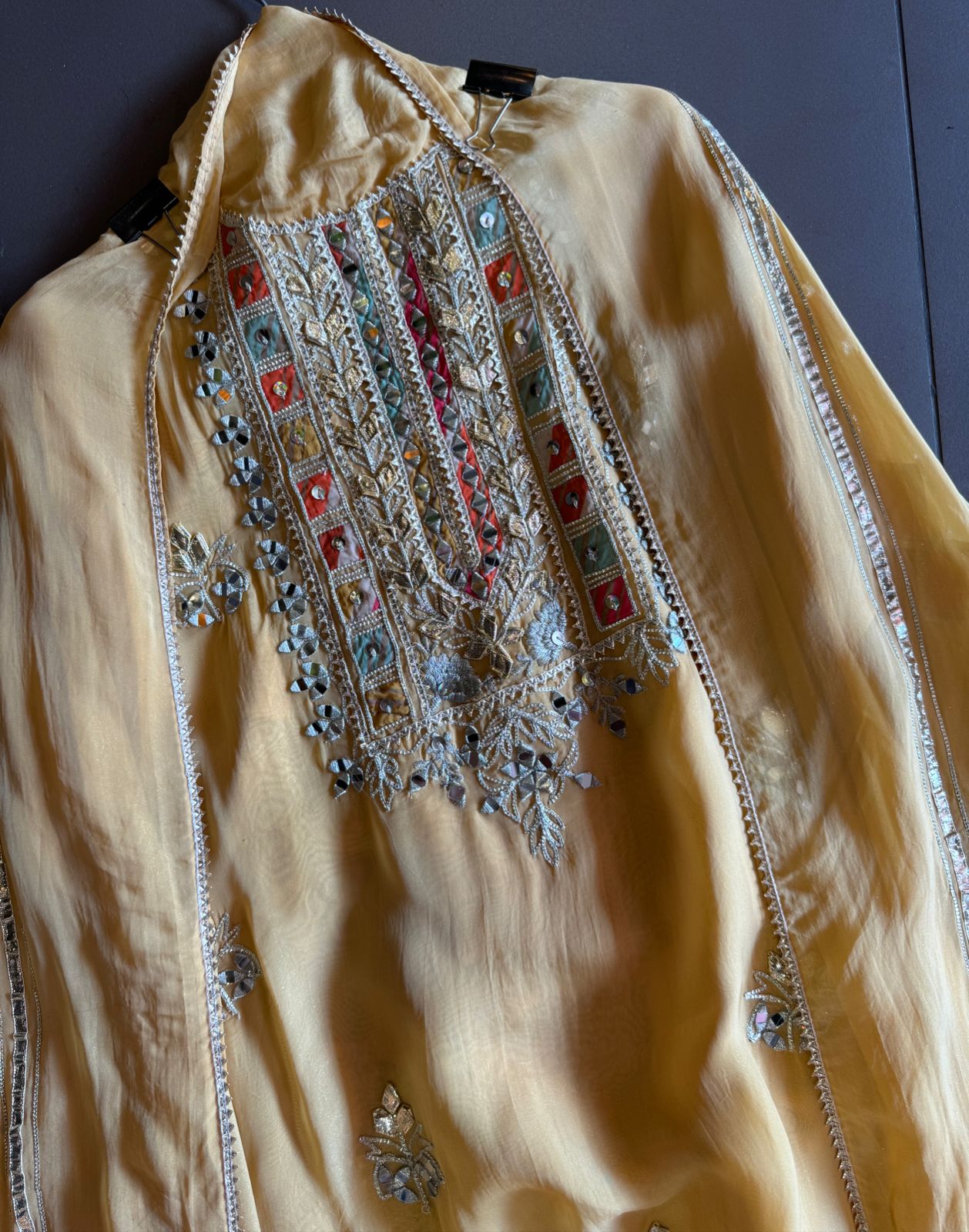 Soft organza Full size shirt with original gotta work and mirror and zari