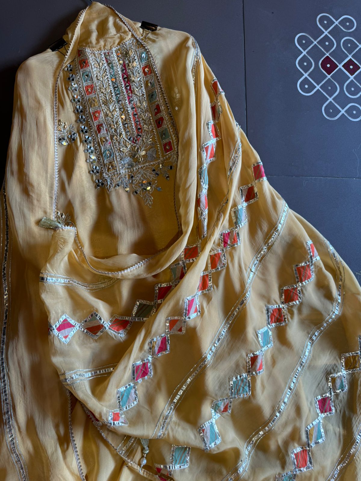 Soft organza Full size shirt with original gotta work and mirror and zari