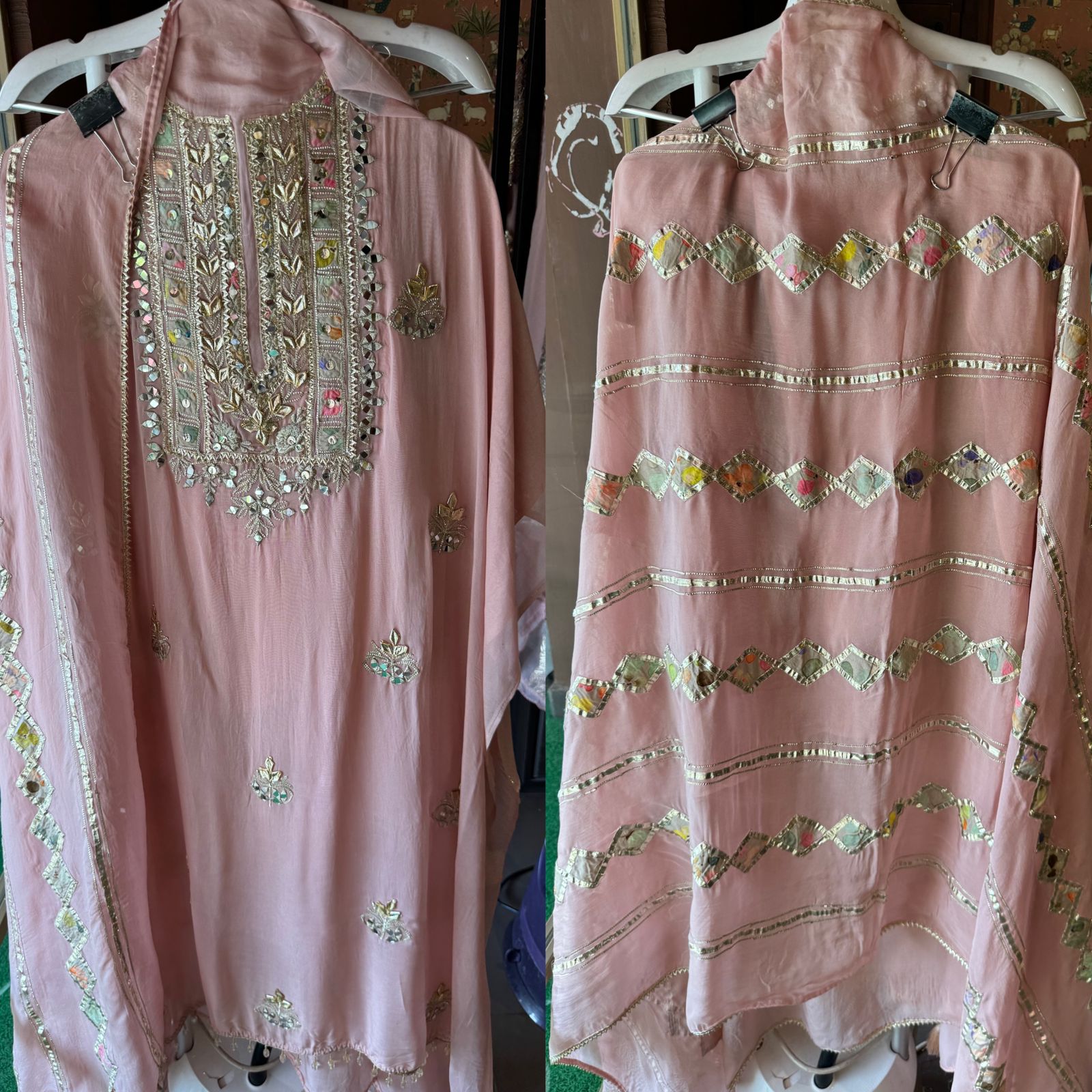 Soft organza Full size shirt with original gotta work and mirror and zari