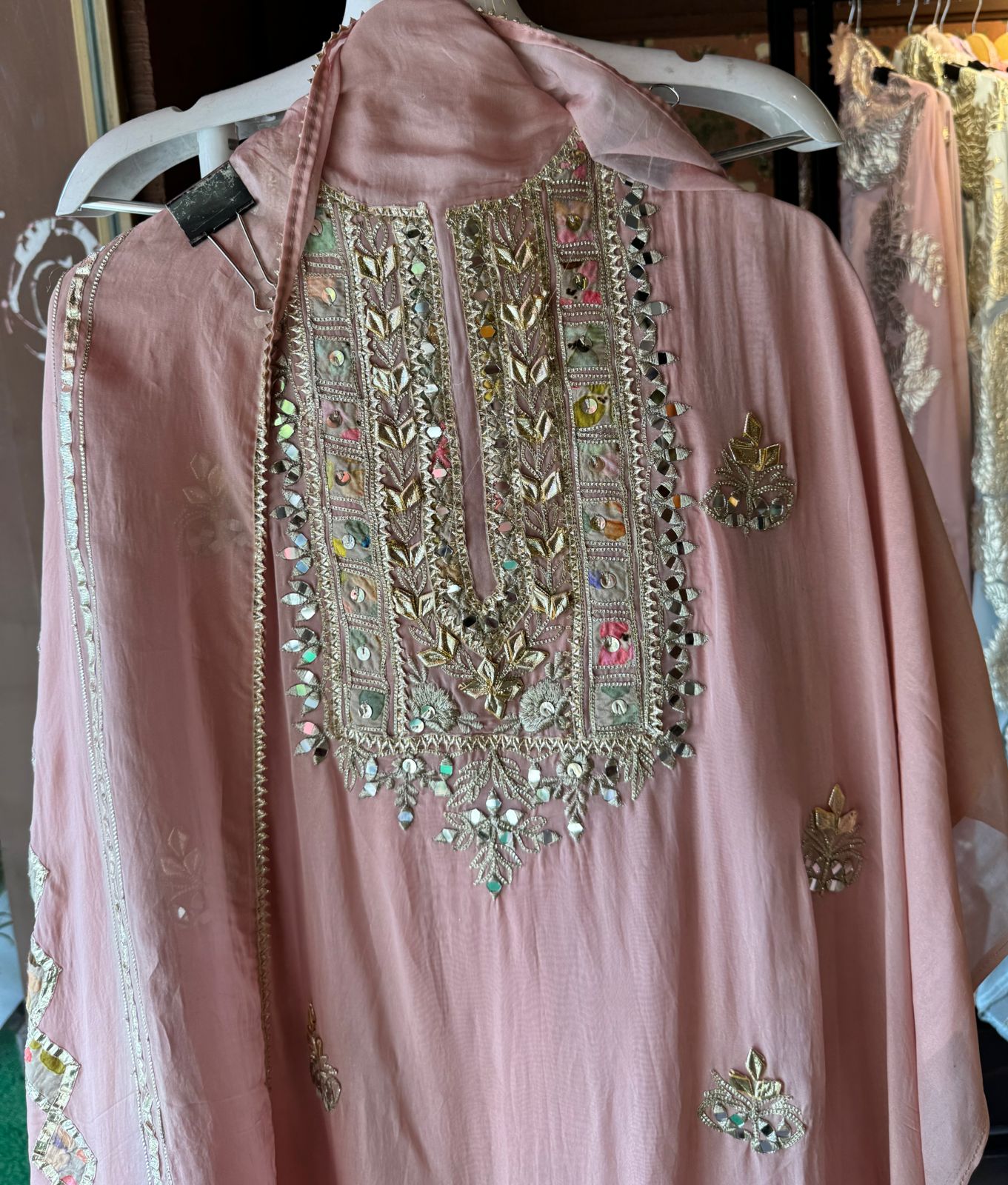 Soft organza Full size shirt with original gotta work and mirror and zari