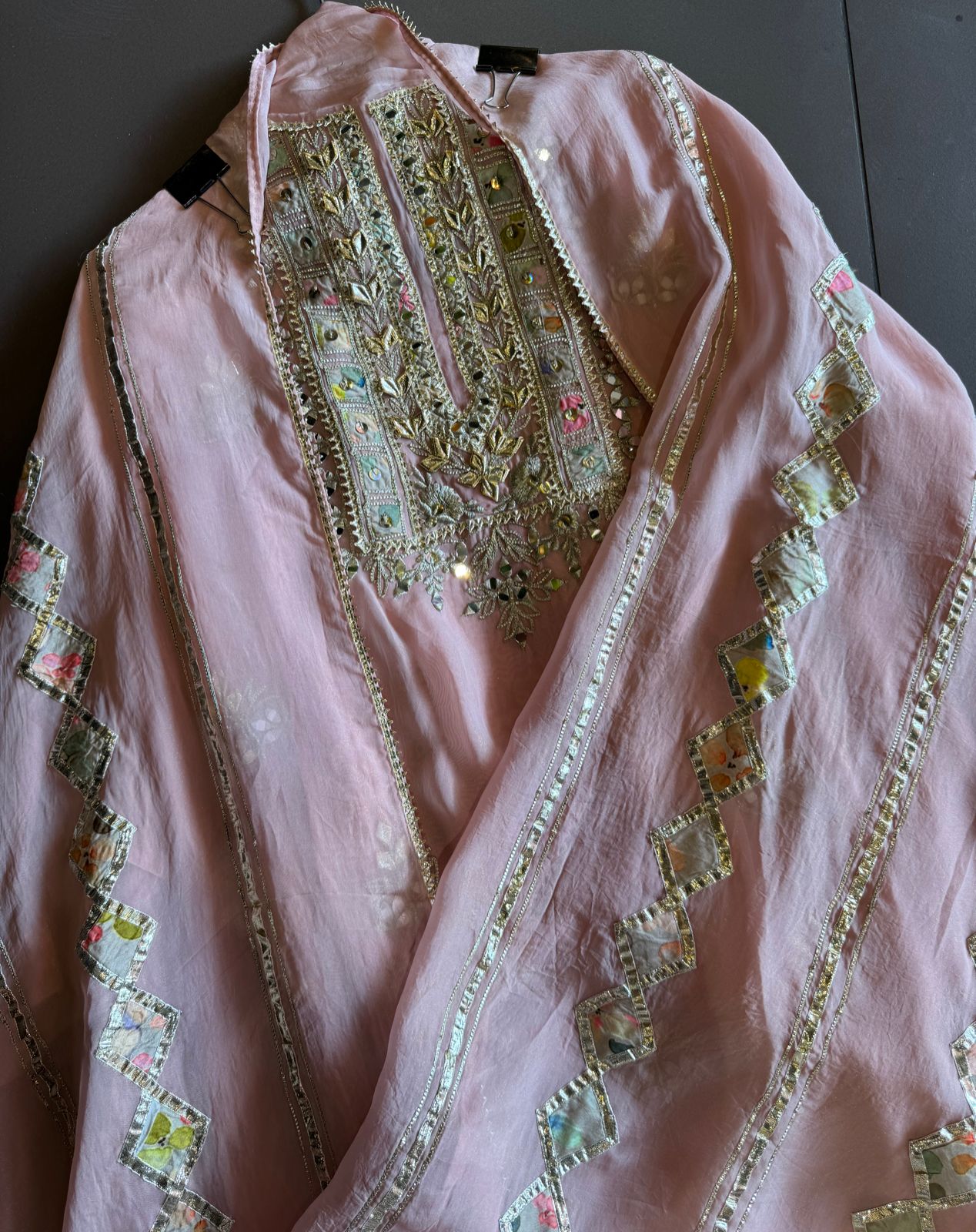 Soft organza Full size shirt with original gotta work and mirror and zari