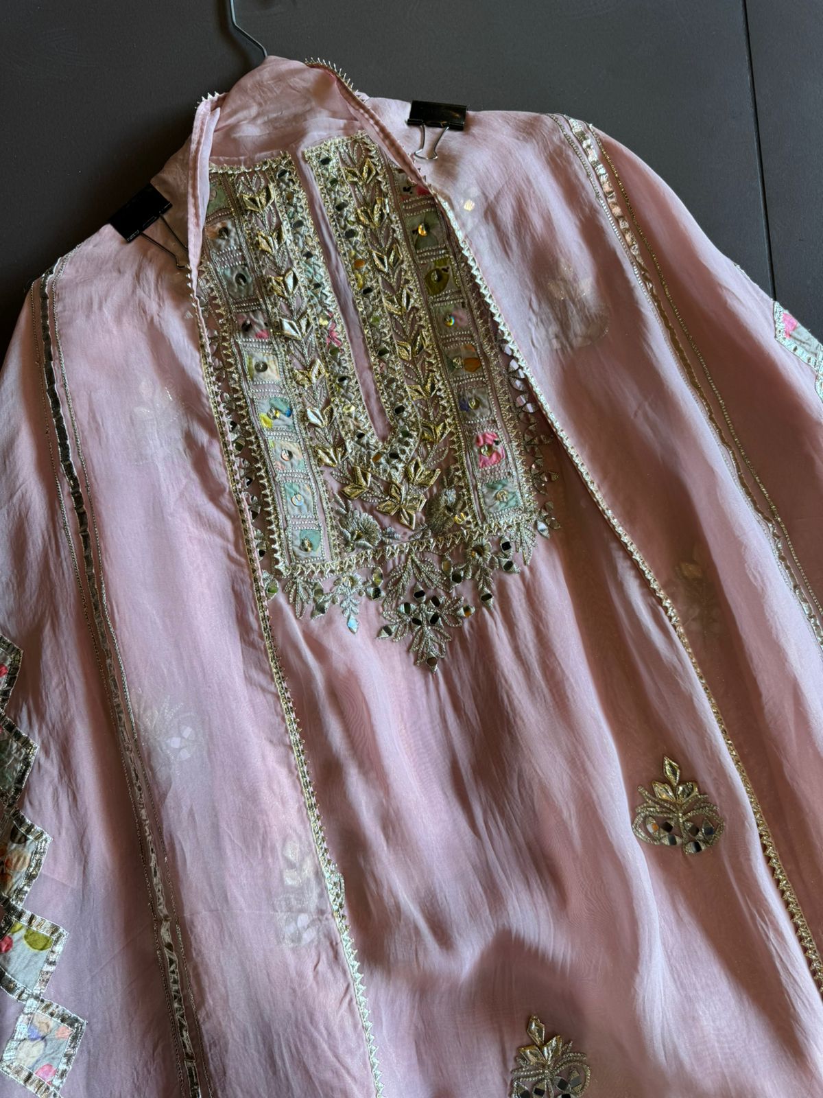 Soft organza Full size shirt with original gotta work and mirror and zari