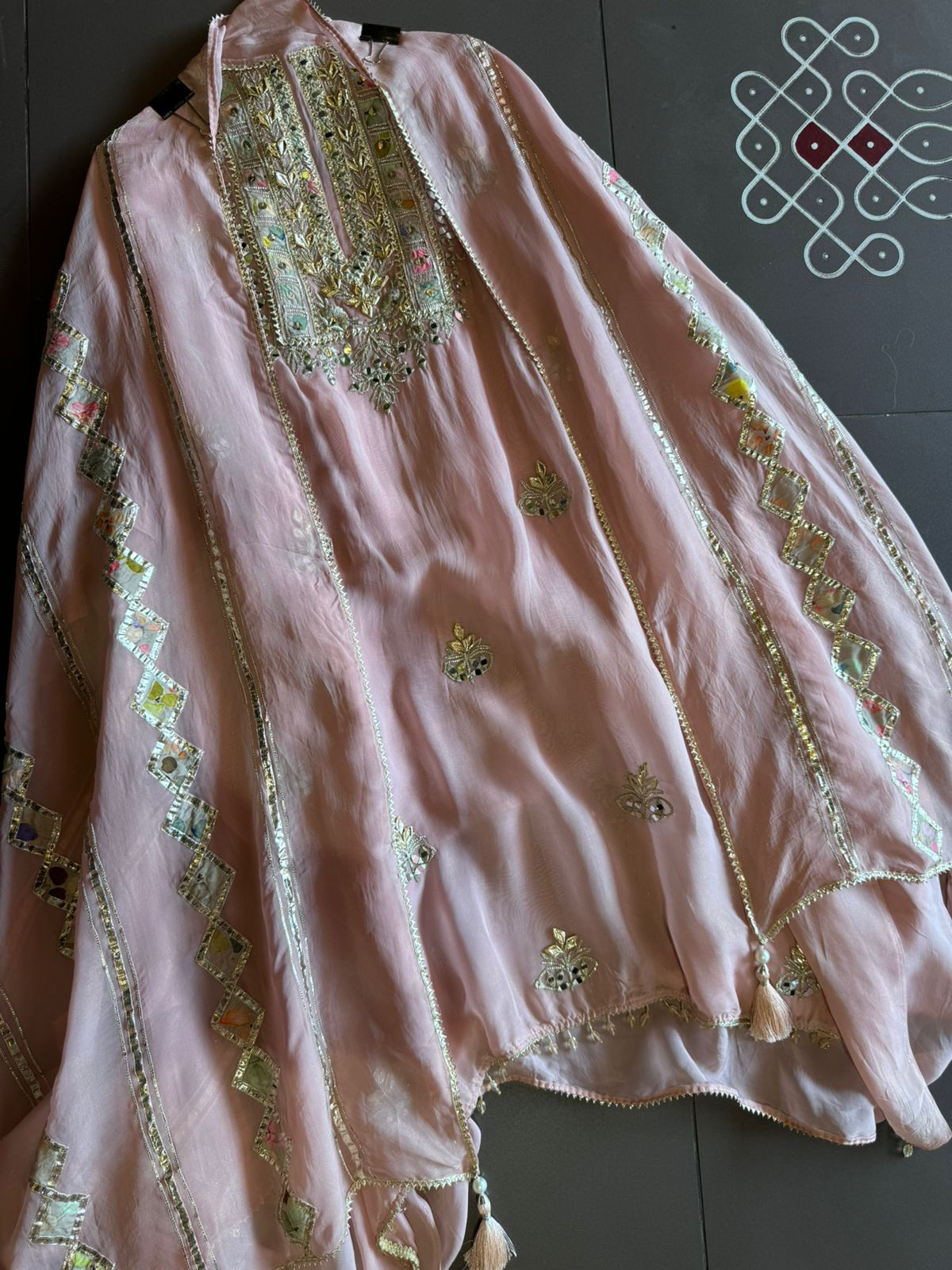 Soft organza Full size shirt with original gotta work and mirror and zari