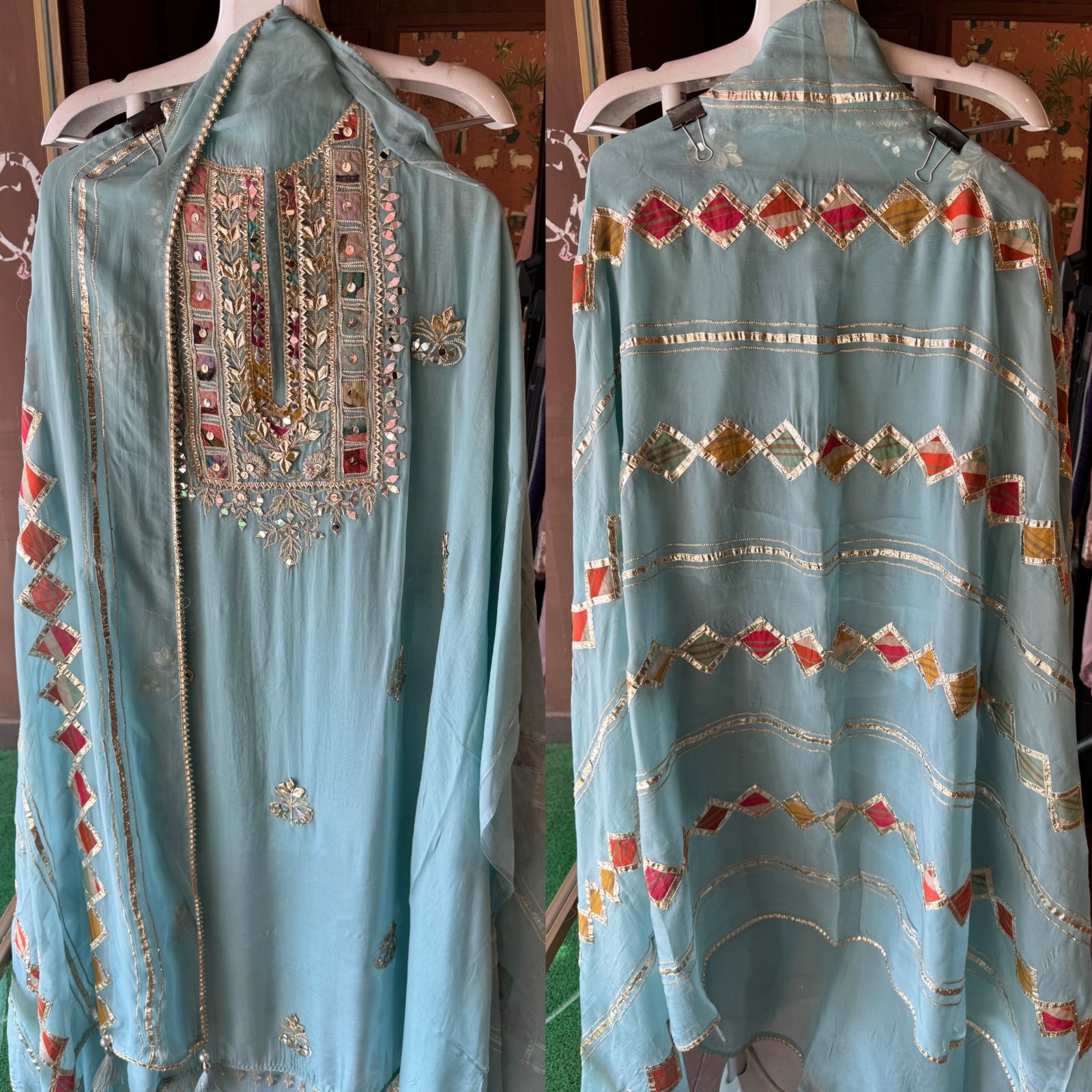 Soft organza Full size shirt with original gotta work and mirror and zari