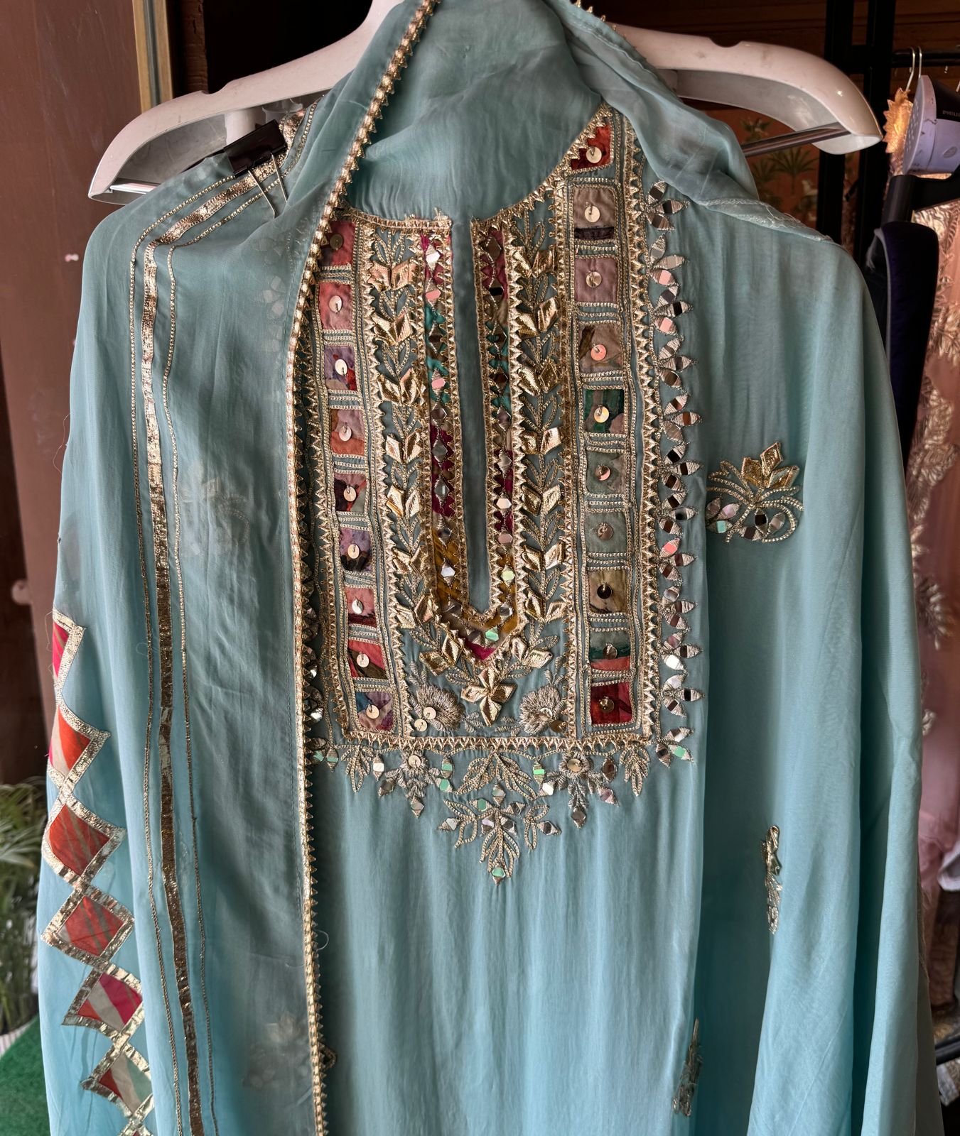 Soft organza Full size shirt with original gotta work and mirror and zari