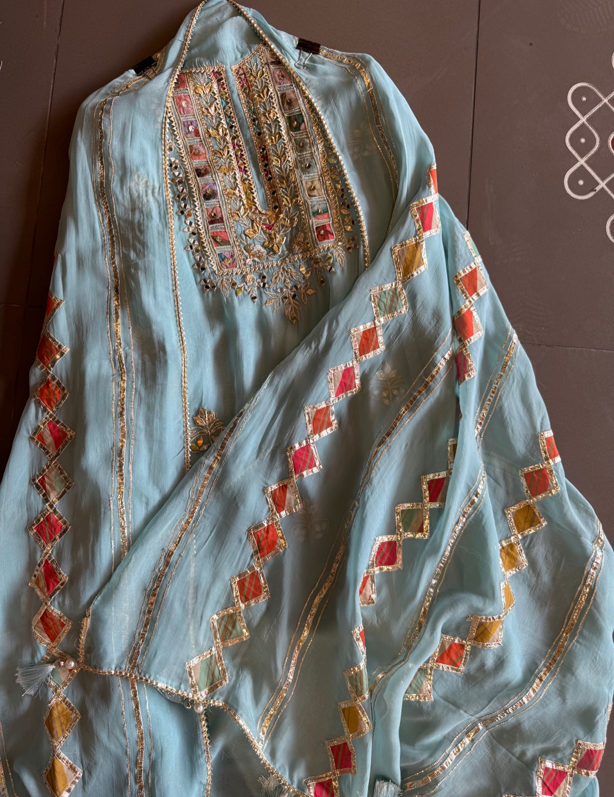 Soft organza Full size shirt with original gotta work and mirror and zari