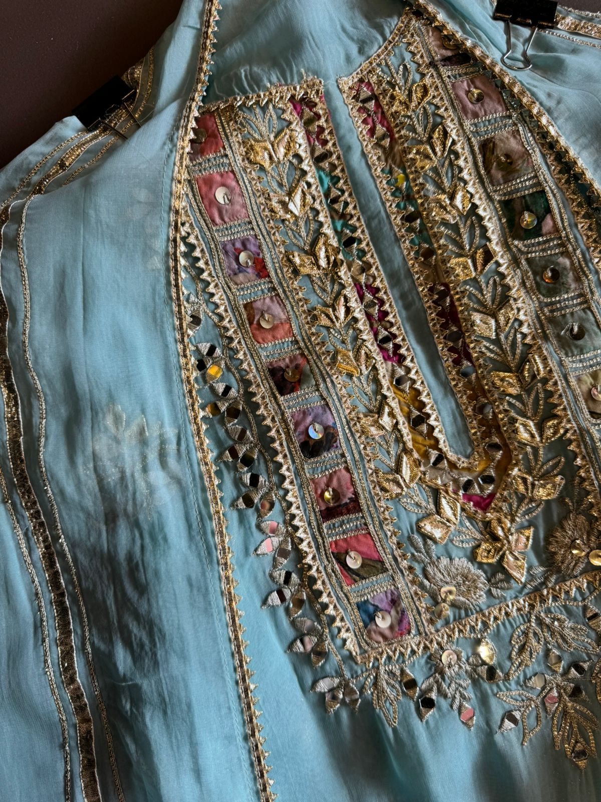 Soft organza Full size shirt with original gotta work and mirror and zari