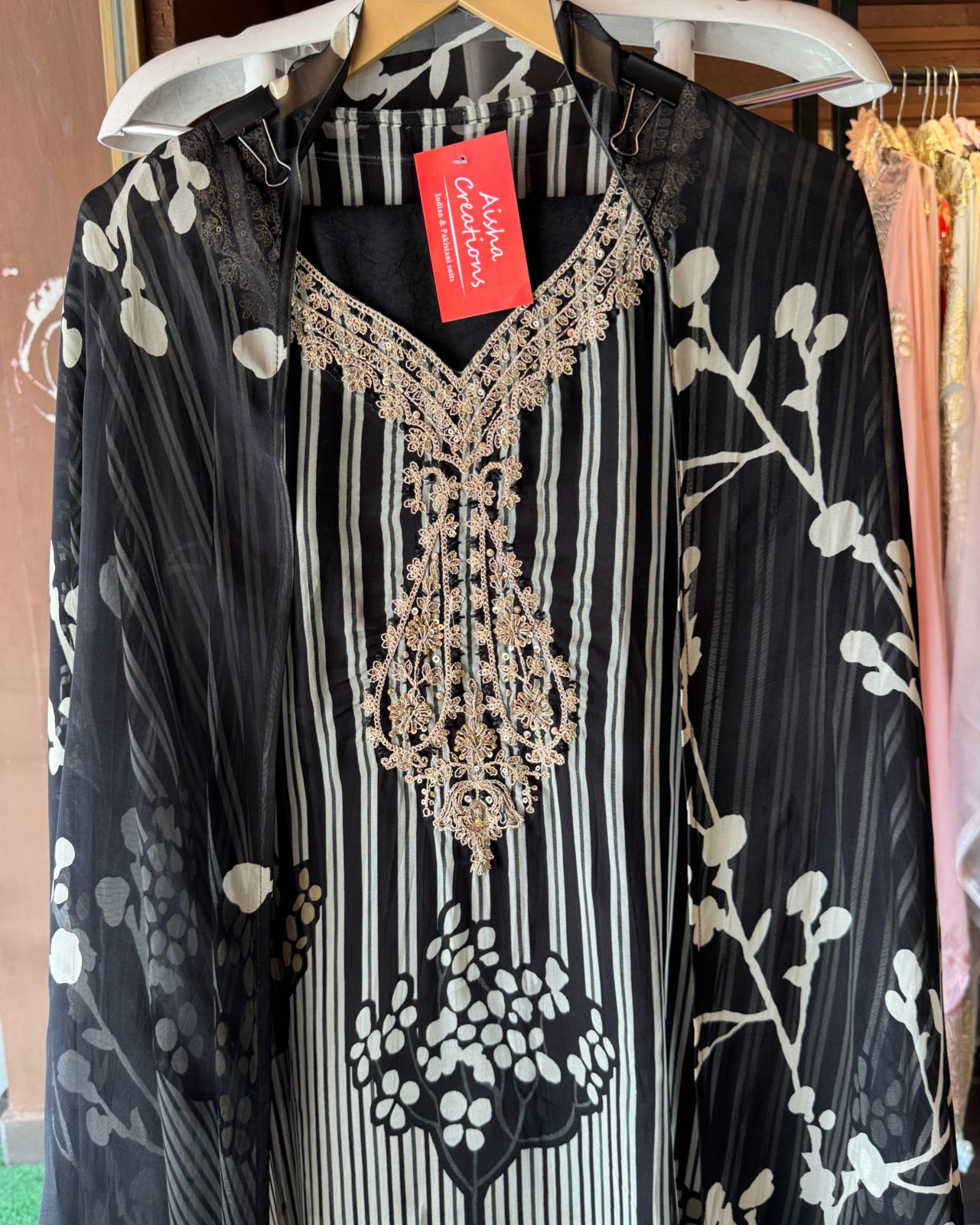 Soft digital printed organza shirt with beautiful dori and zari work on the neckline