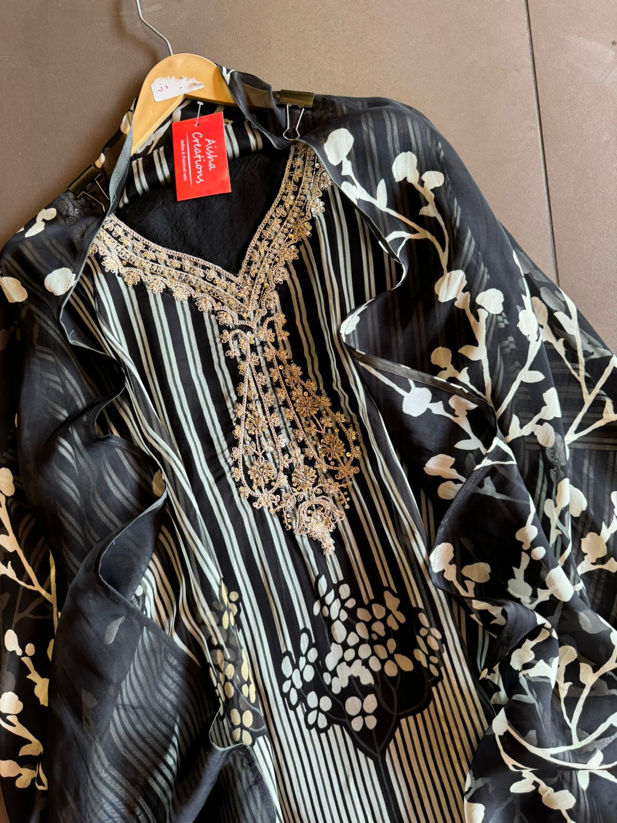 Soft digital printed organza shirt with beautiful dori and zari work on the neckline