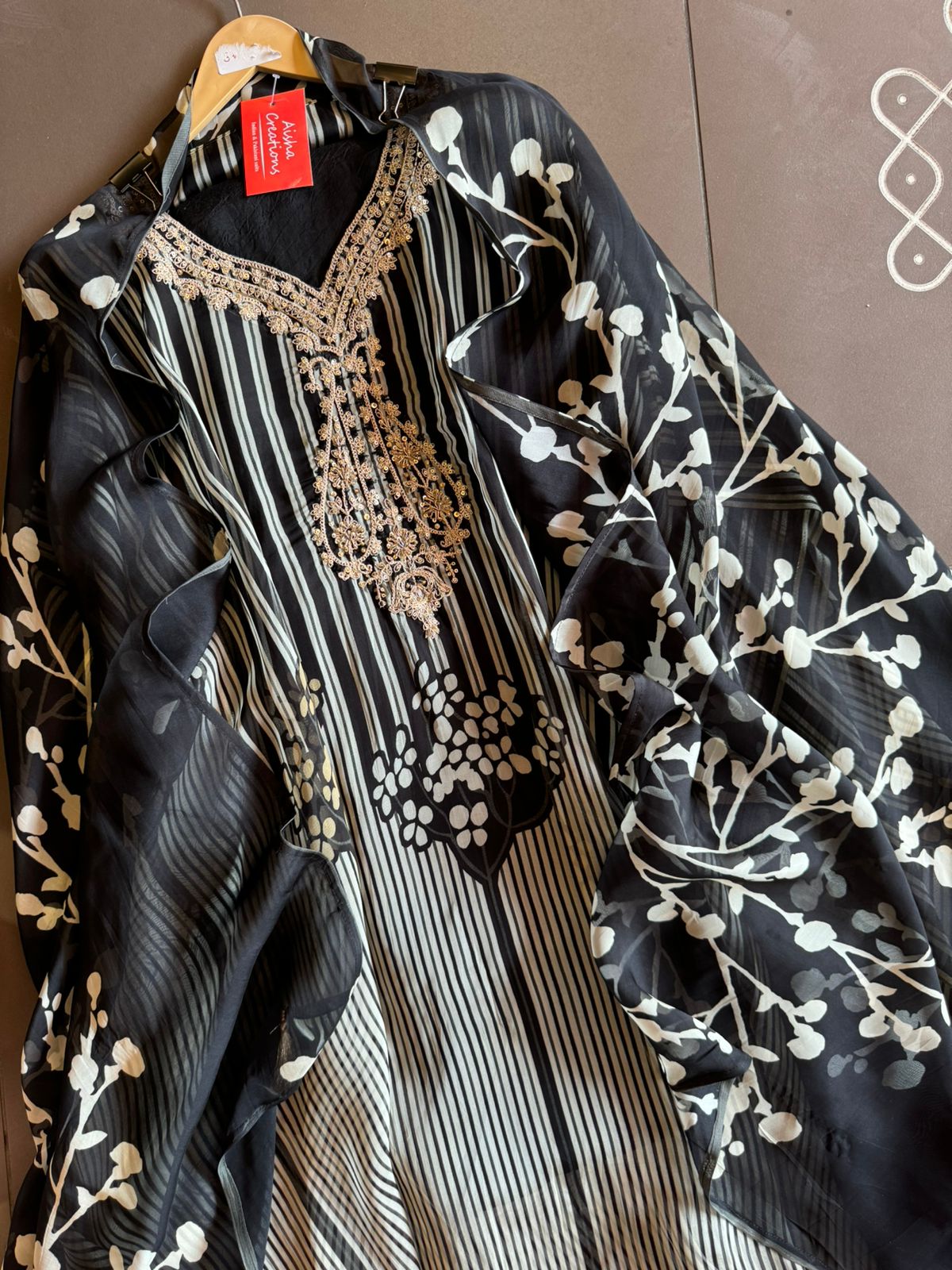 Soft digital printed organza shirt with beautiful dori and zari work on the neckline