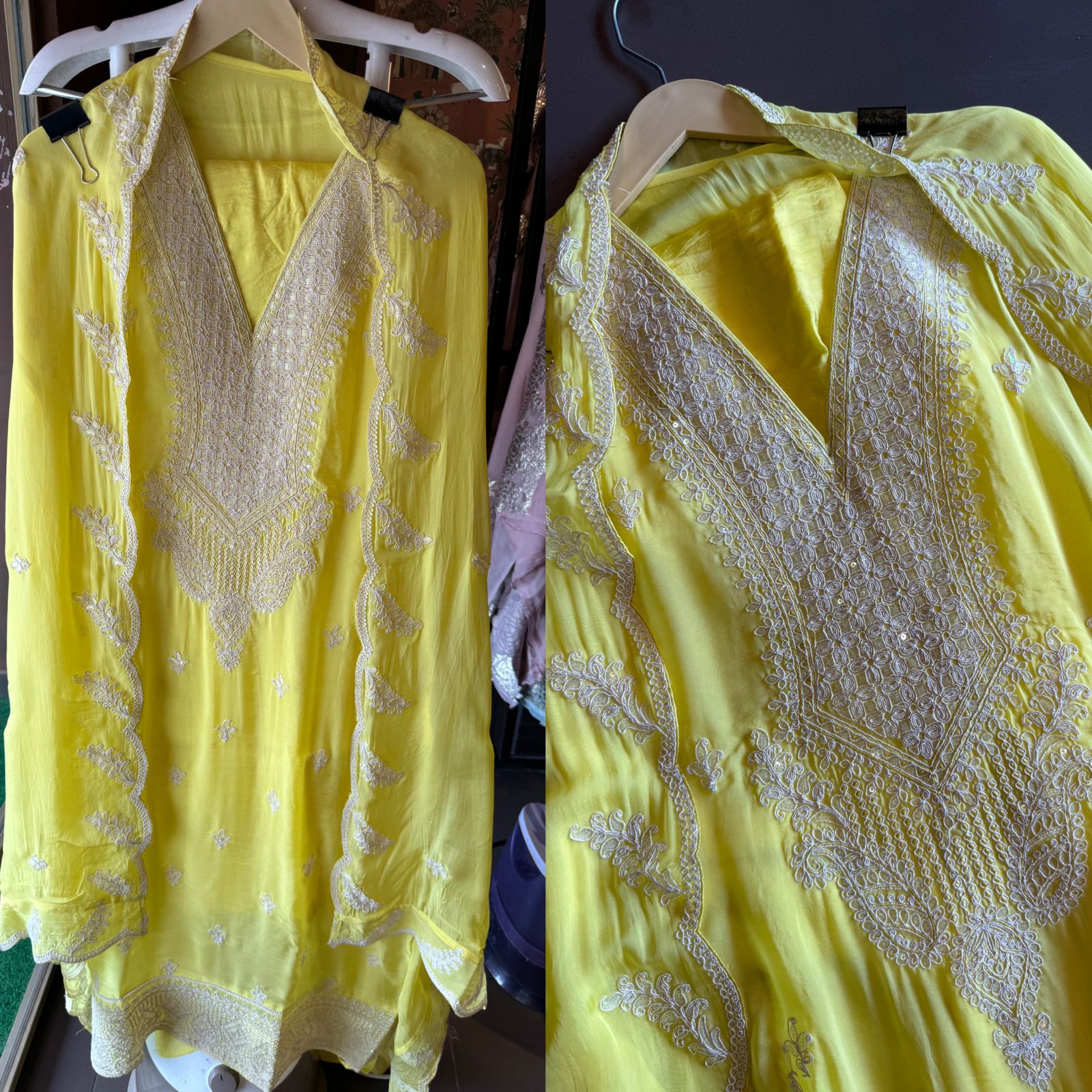 Soft organza Unstitched Suits with dori work on the full suit