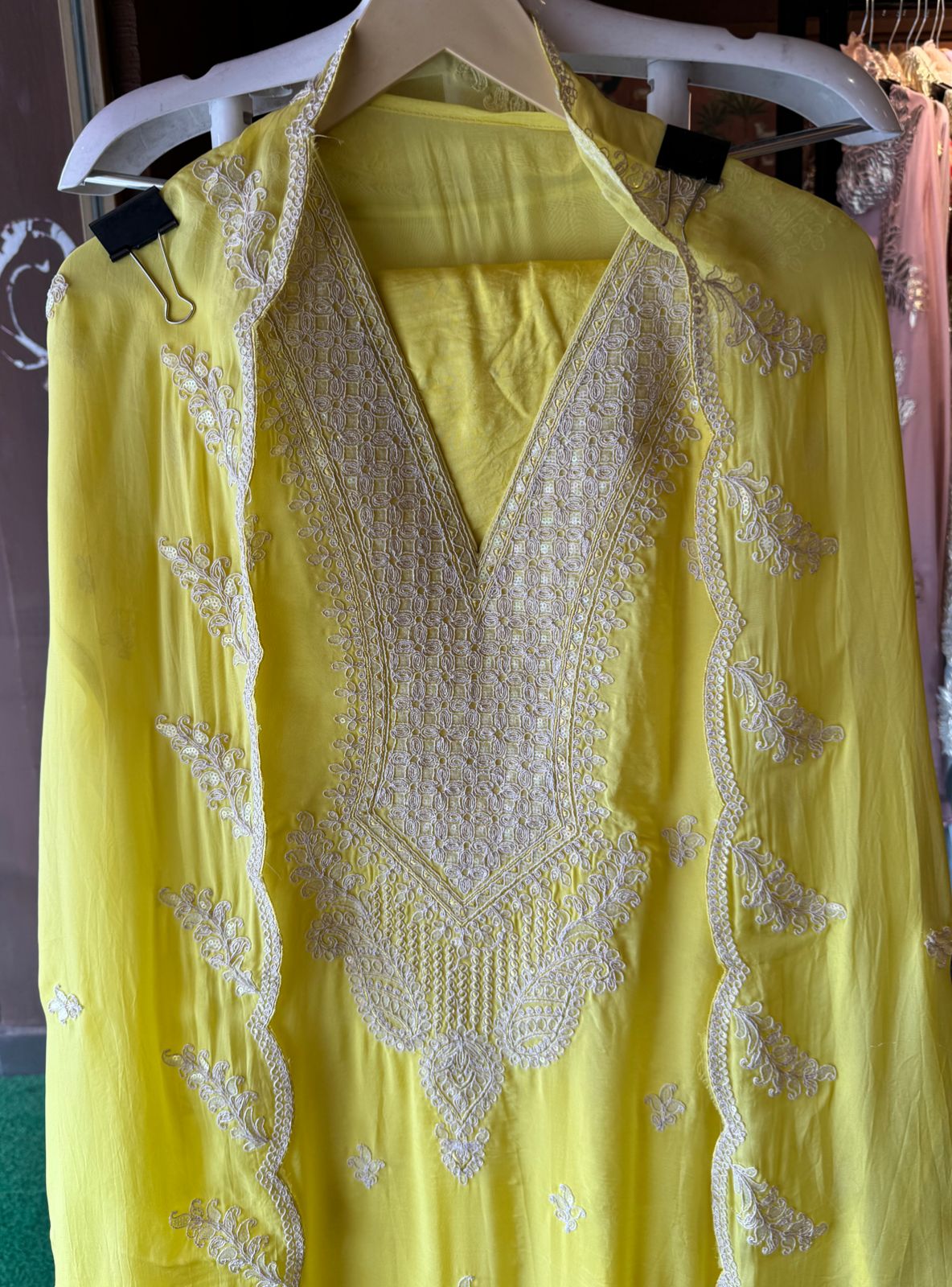 Soft organza Unstitched Suits with dori work on the full suit