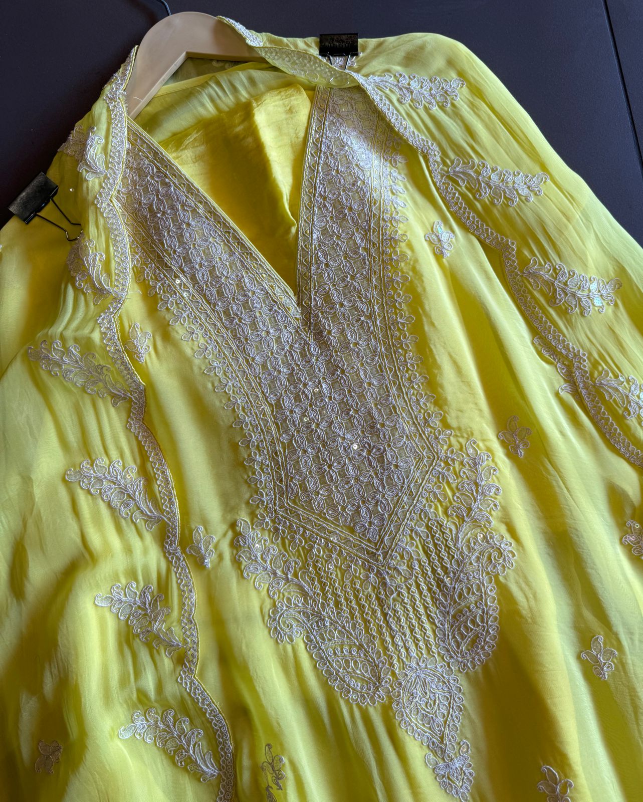 Soft organza Unstitched Suits with dori work on the full suit