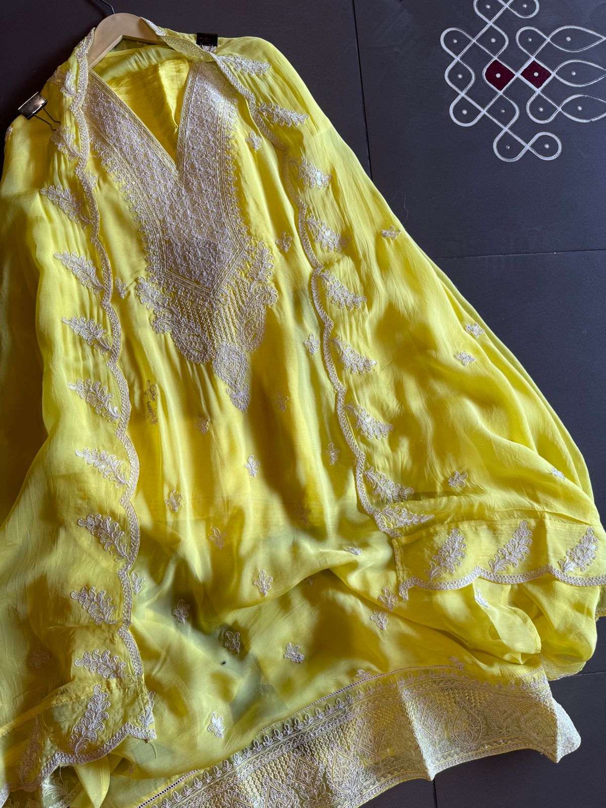 Soft organza Unstitched Suits with dori work on the full suit